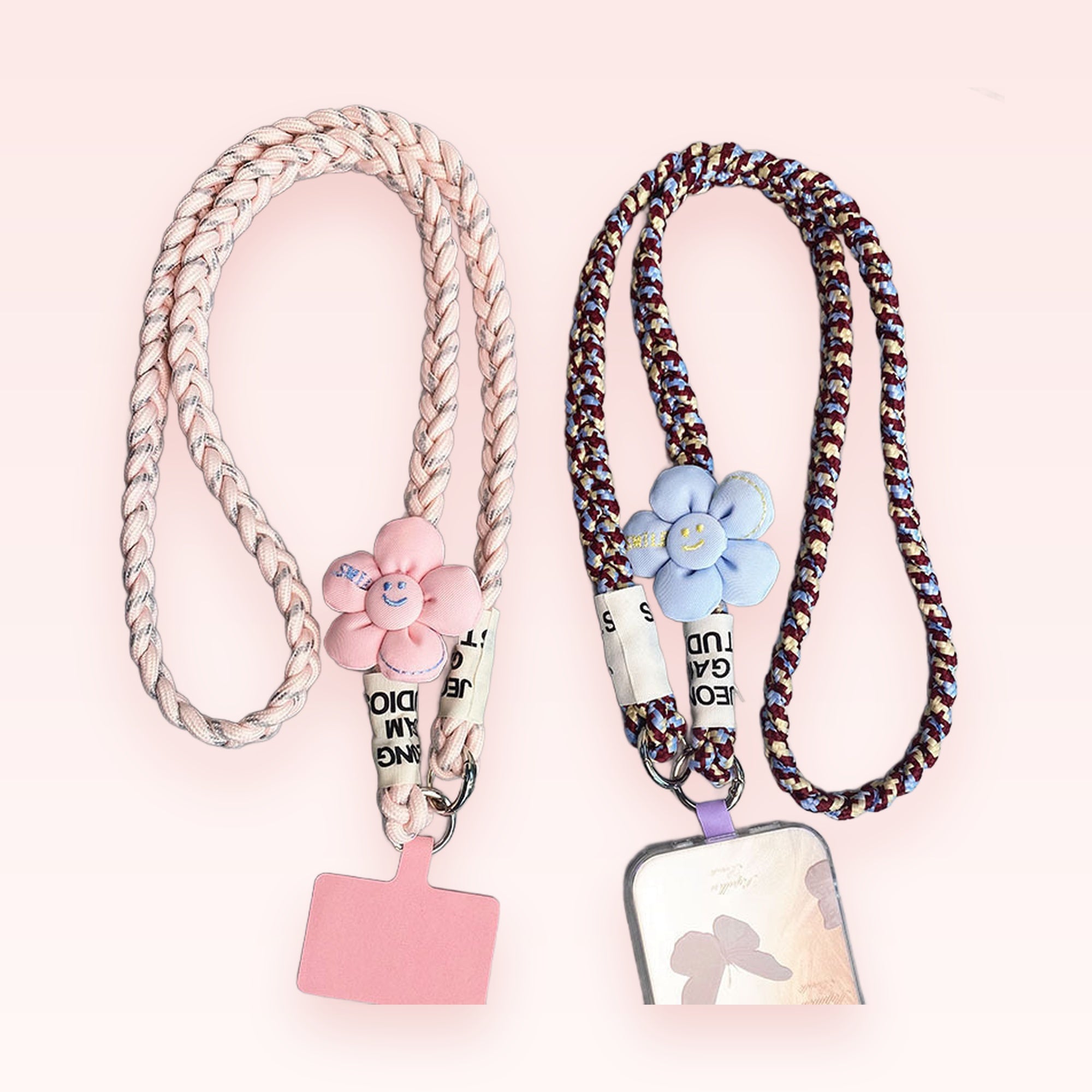 SIMPLYBUBBI — Braided Rope Phone Lanyard with Smiley Flower | Crossbody Phone Strap