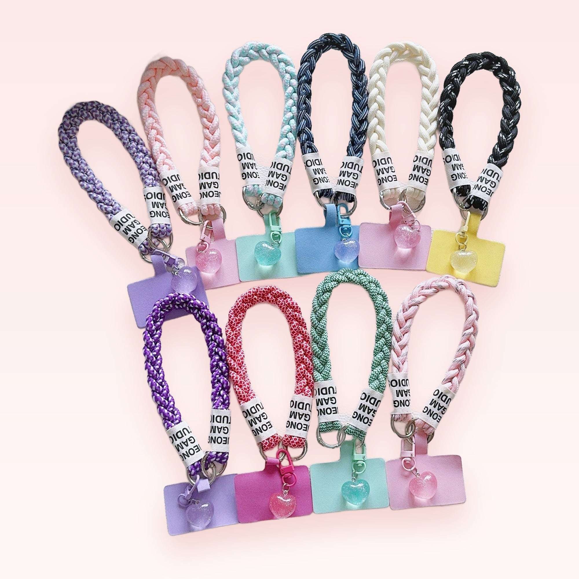 Braided Rope Phone Charm Strap with Heart Pendant | Pastel Wrist Lanyard