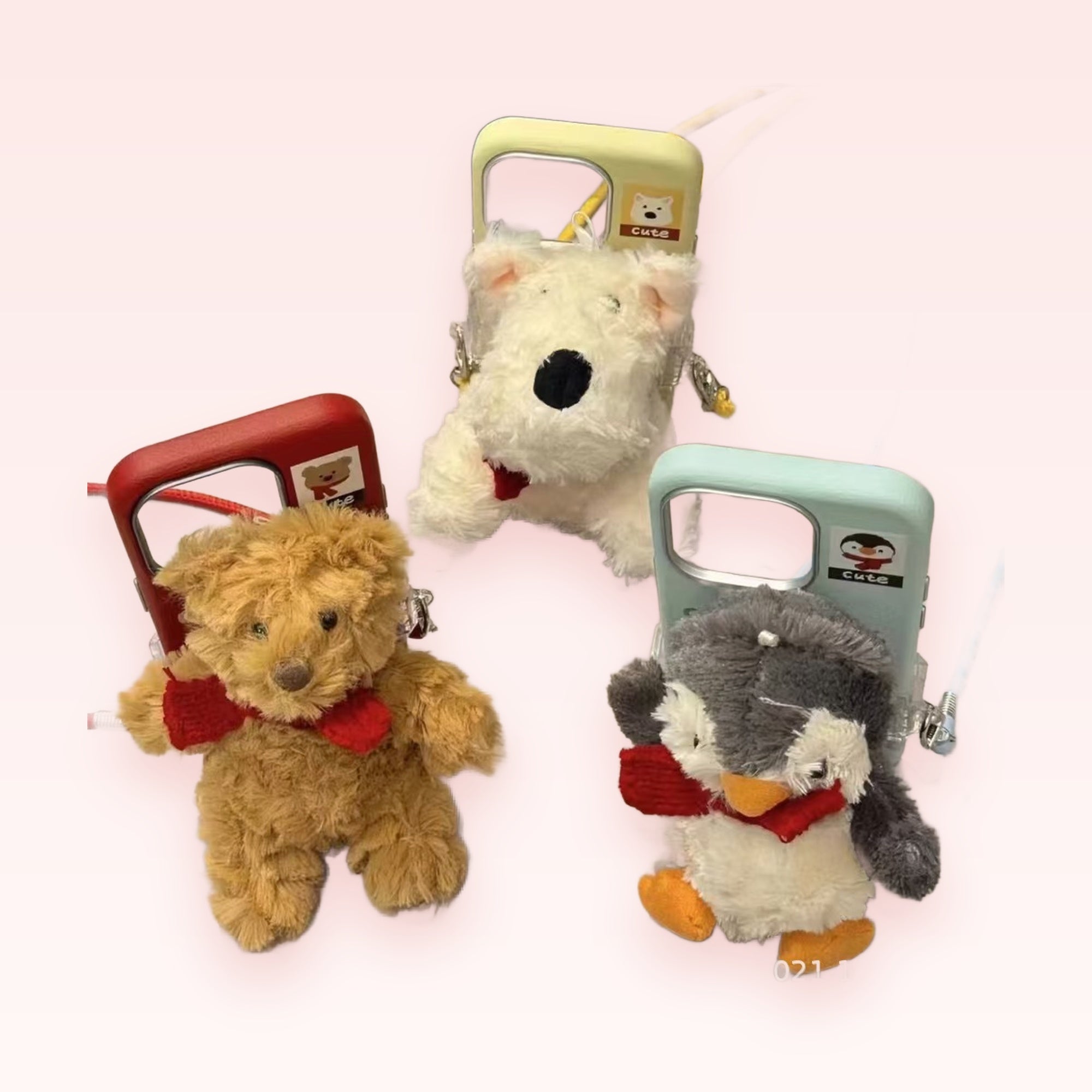 Cute Plush Animal Phone Charm Case | Kawaii Bear Dog Penguin Phone Lanyard