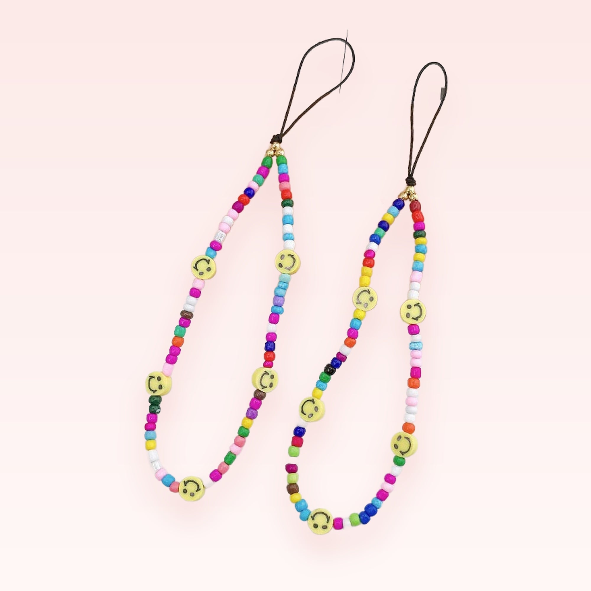 Y2K Colorful Beaded Smiley Face Phone Charm | Aesthetic Wrist Strap Lanyard