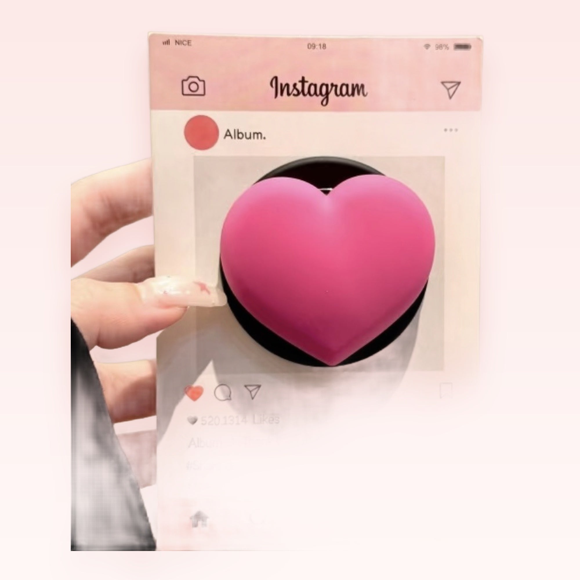 Pink Heart Instagram Phone Grip | Kawaii Pop Socket Stand