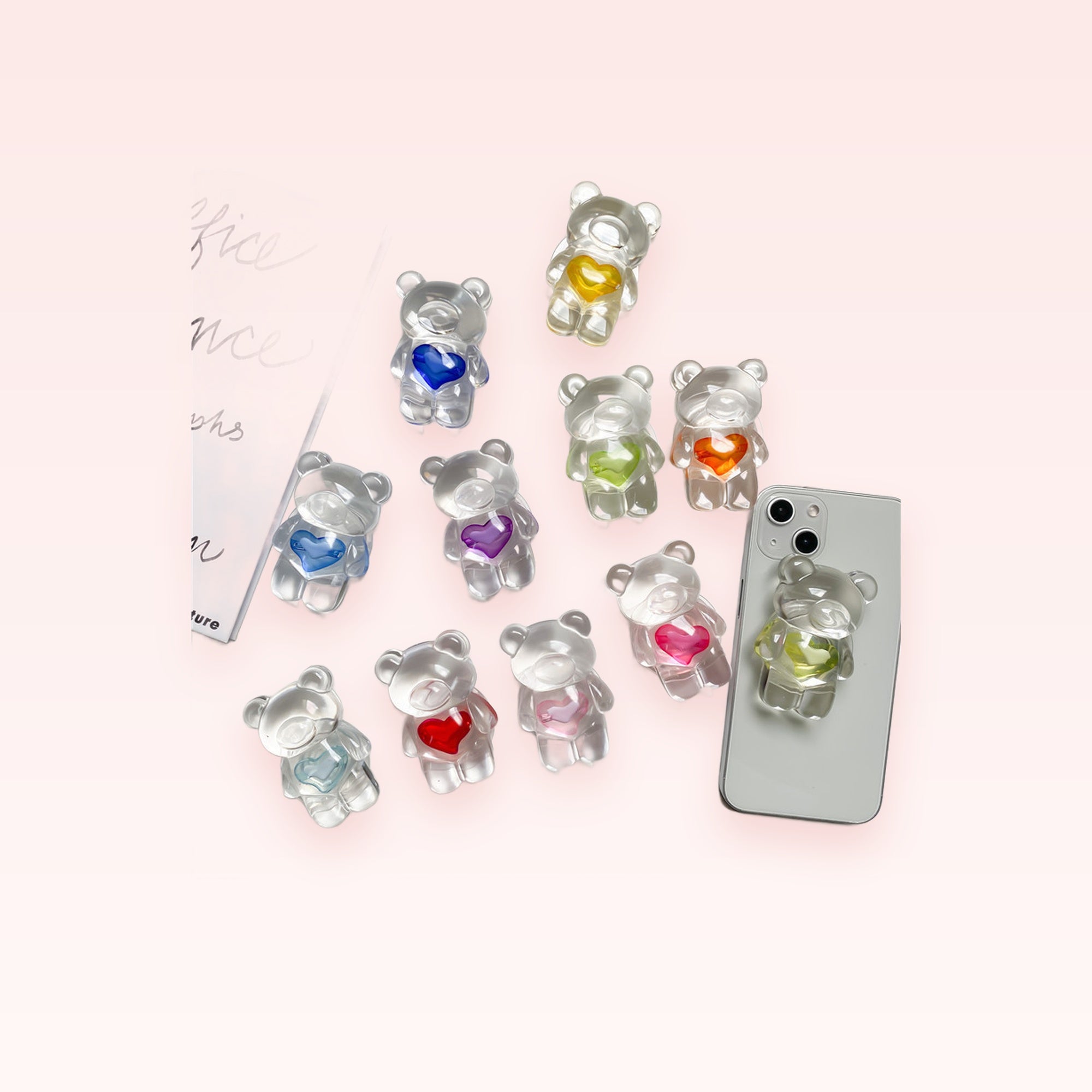Clear Gummy Bear Phone Grip | Kawaii Heart Pop Socket Stand