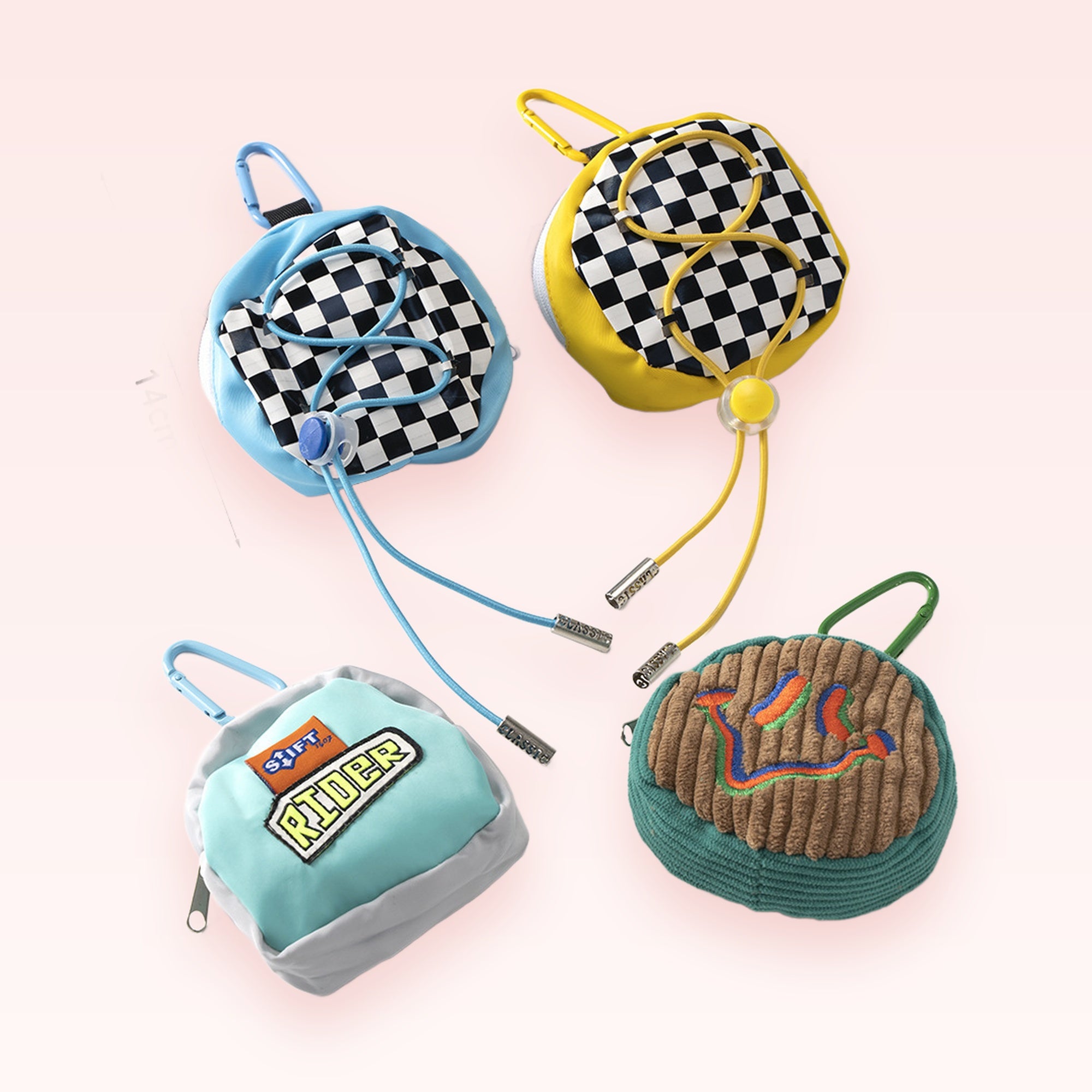 Y2K Checkerboard Drawstring Phone Charm | Cute Corduroy Pouch Keychain