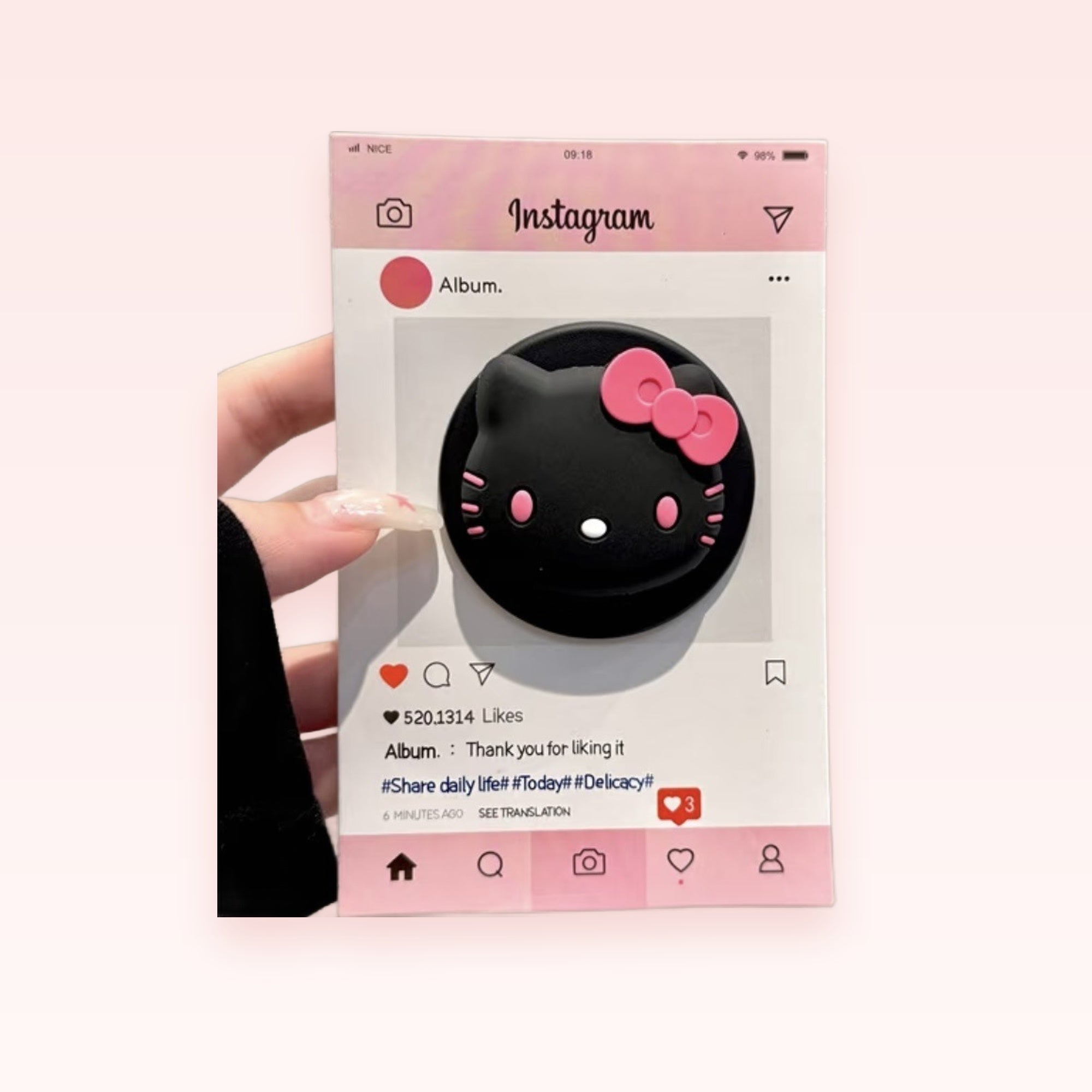 Black Hello Kitty Bow Phone Grip | Kawaii Pop Socket Stand