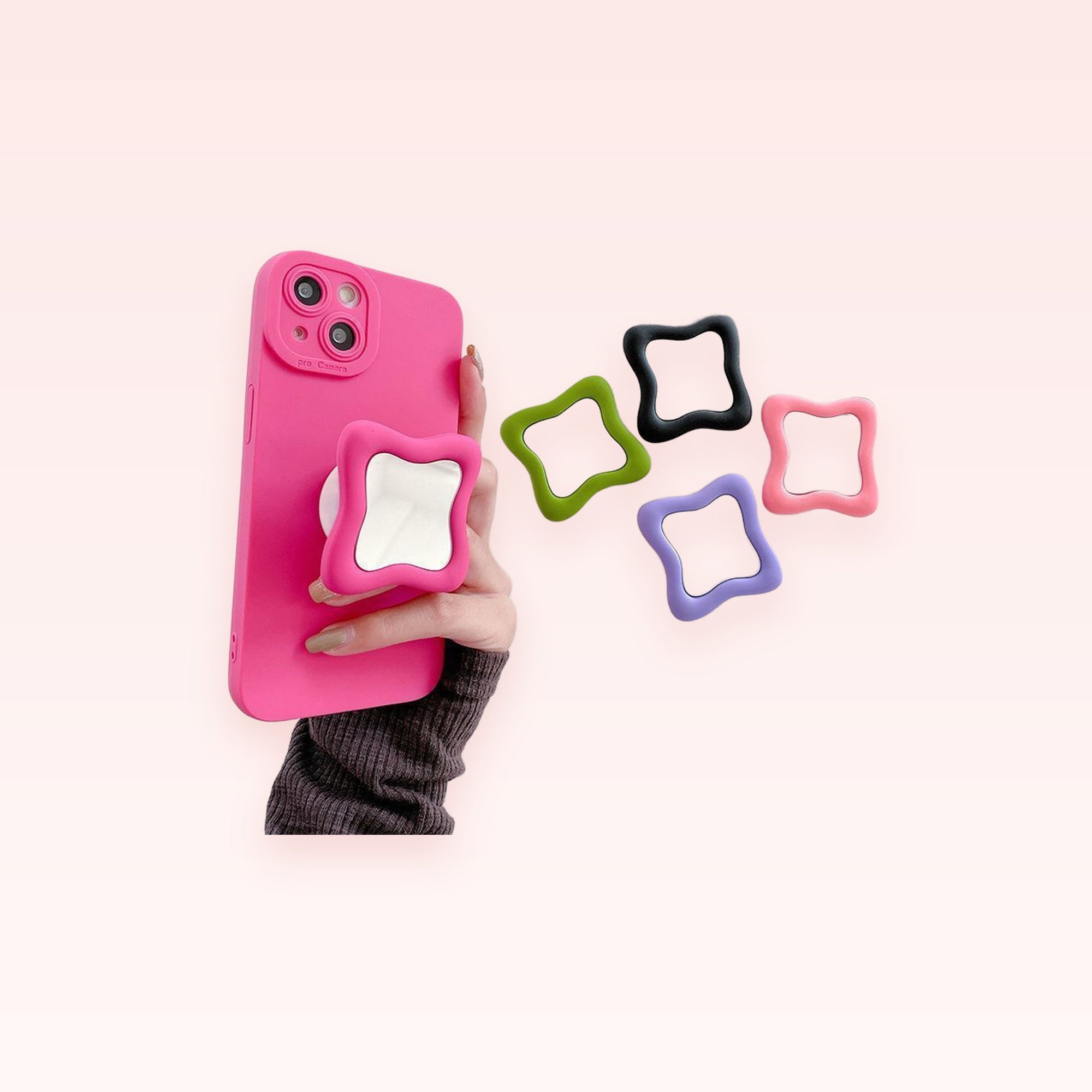 Wavy Mirror Phone Grip Stand | Cute Pop Socket Holder