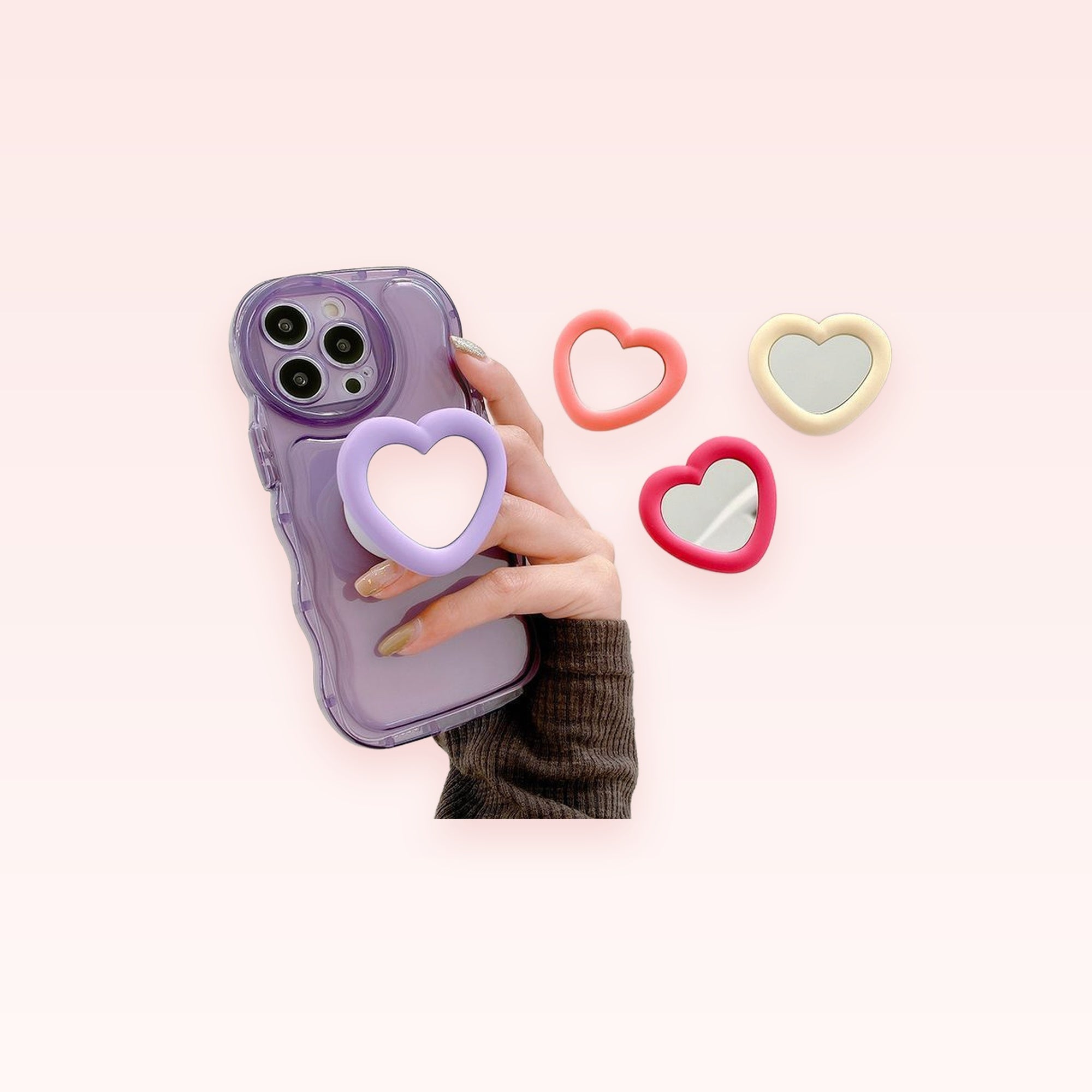 Cute Heart Mirror Phone Grip Stand | Kawaii Pop Socket Holder