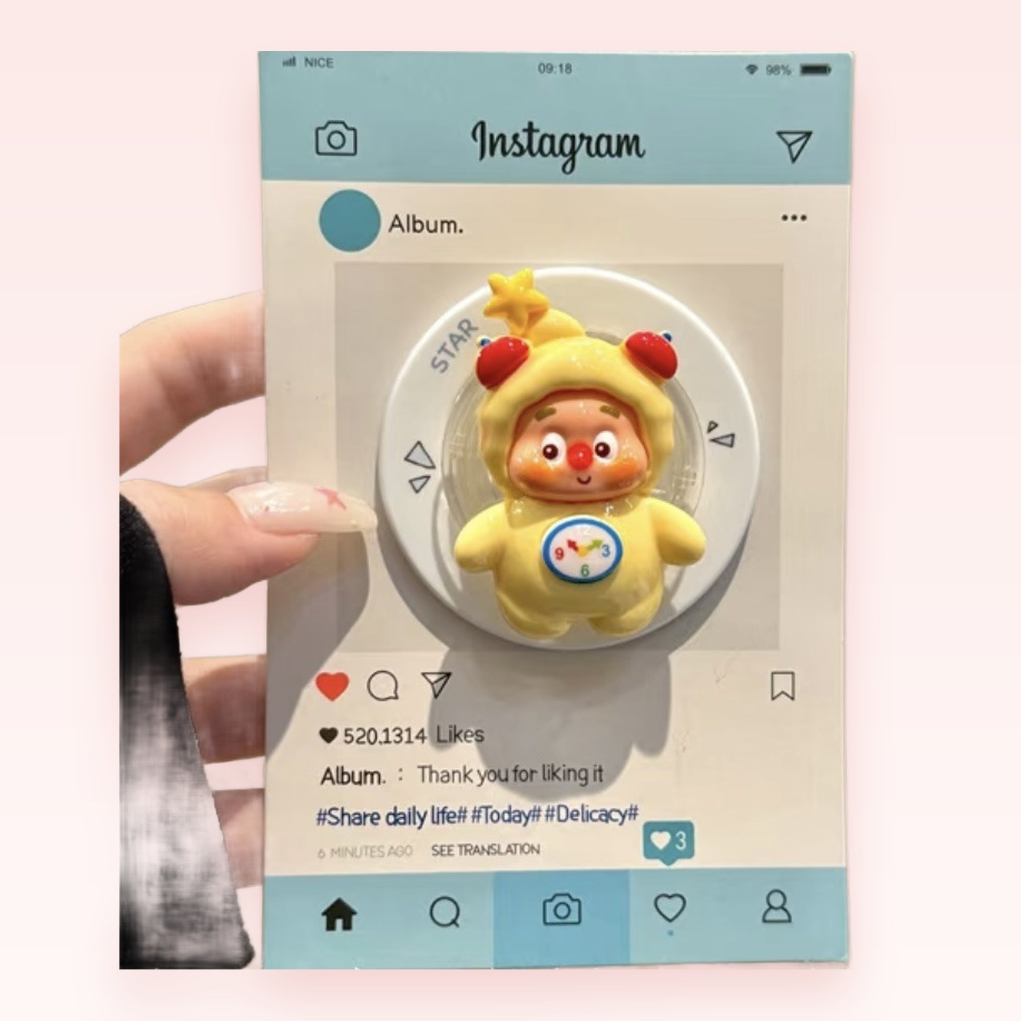 Cute Yellow Cartoon Character Phone Grip | Kawaii Pop Socket Stand with Clock Detail