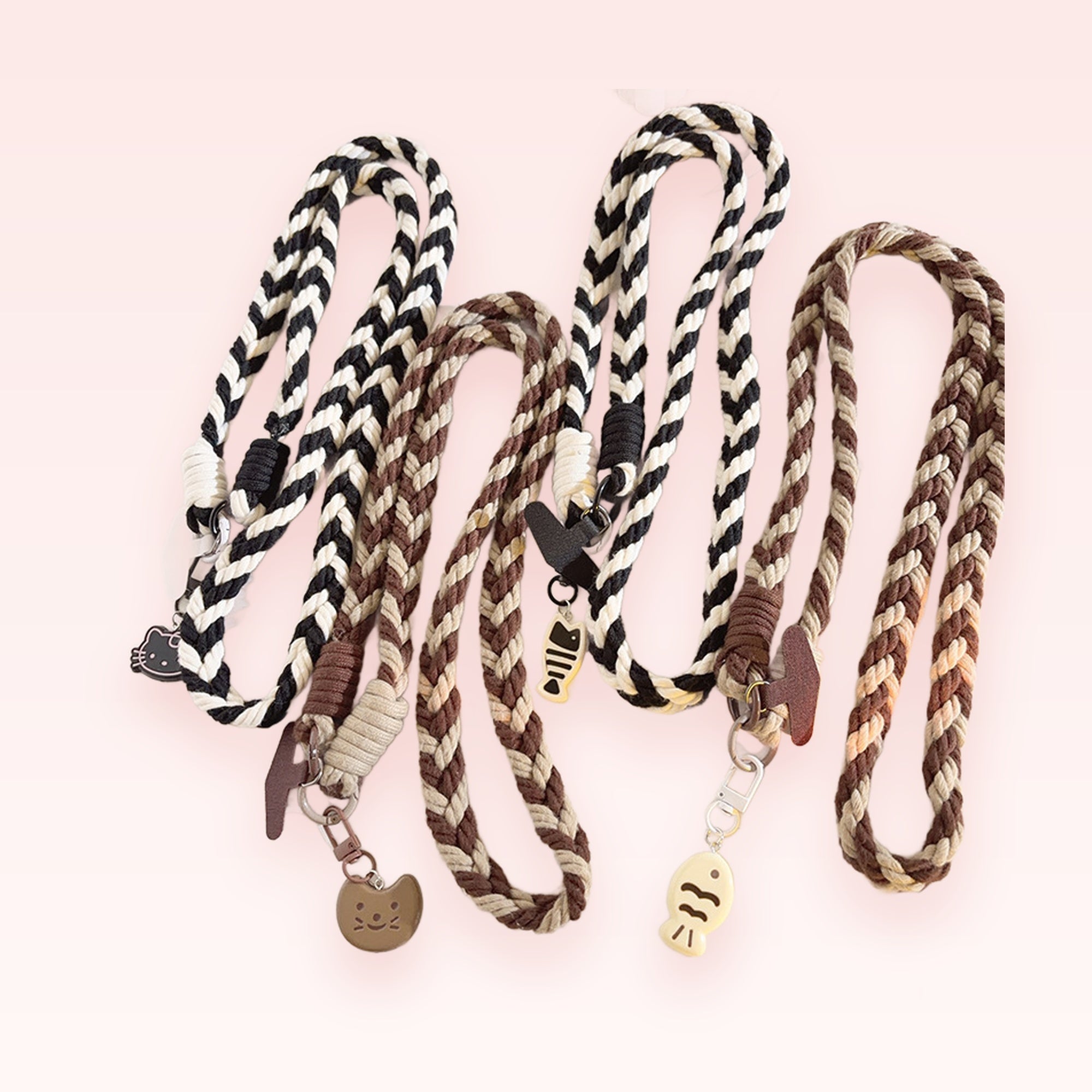 Braided Rope Phone Charm Lanyard | Cute Cat & Fish Keychain Strap