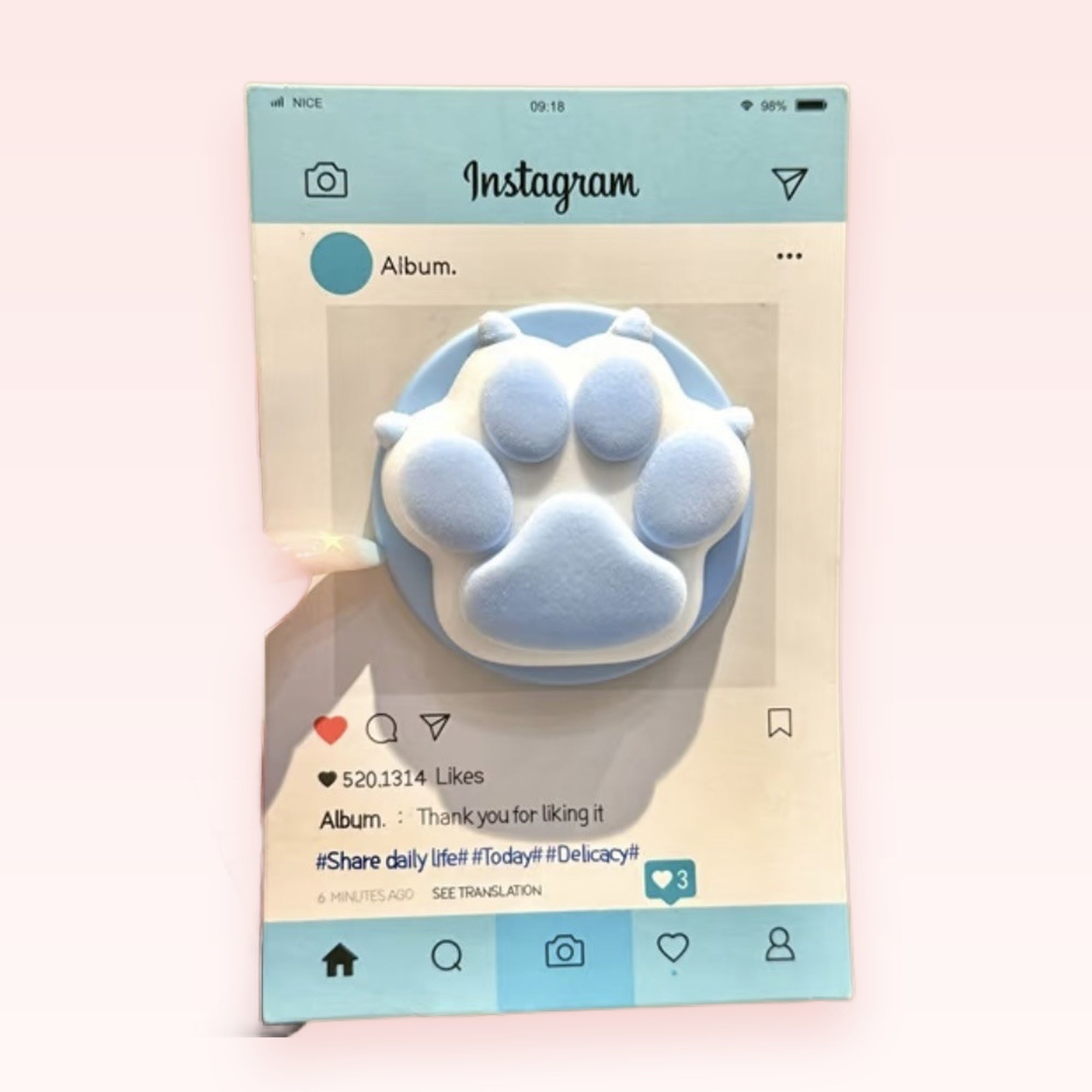 Kawaii Blue Paw Print Phone Grip | Cute Fluffy Pop Socket Stand