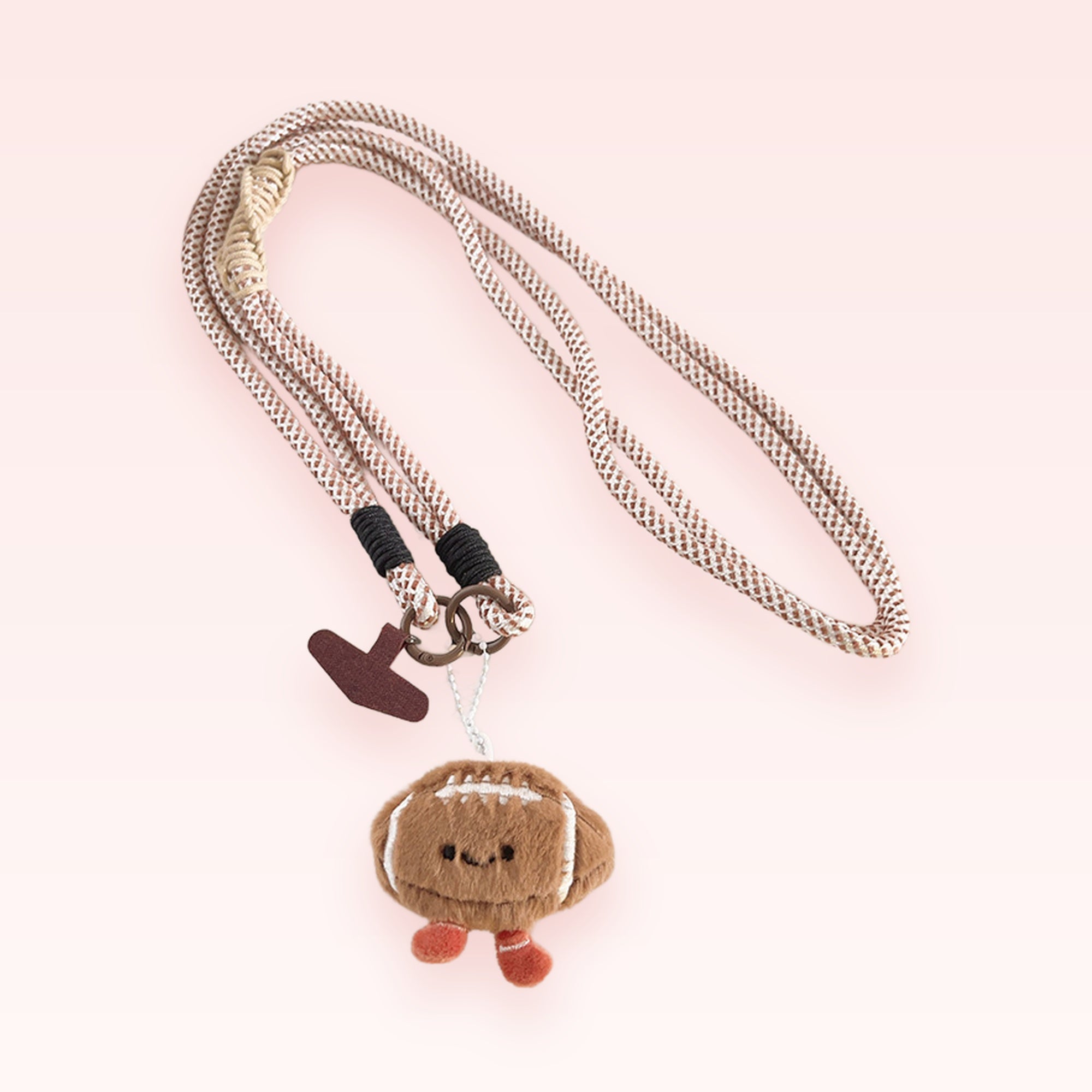 Cute Football Plush Phone Lanyard | Aesthetic Brown & White Rope Strap