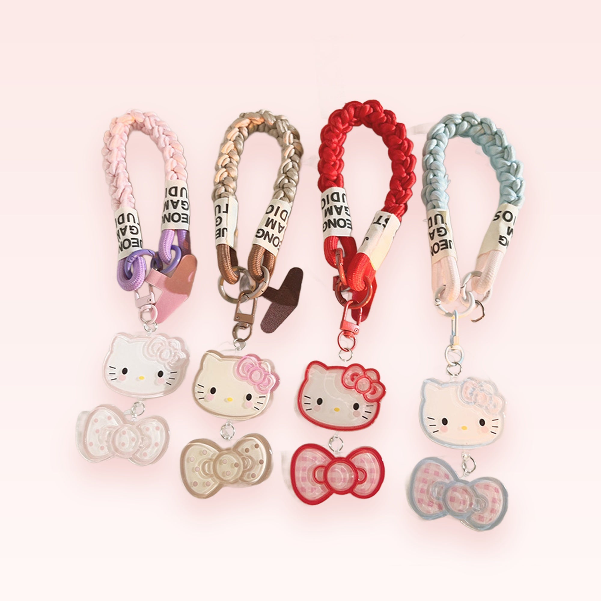 Kawaii Hello Kitty & Bow Phone Charm Wrist Strap | Braided Lanyard Keychain