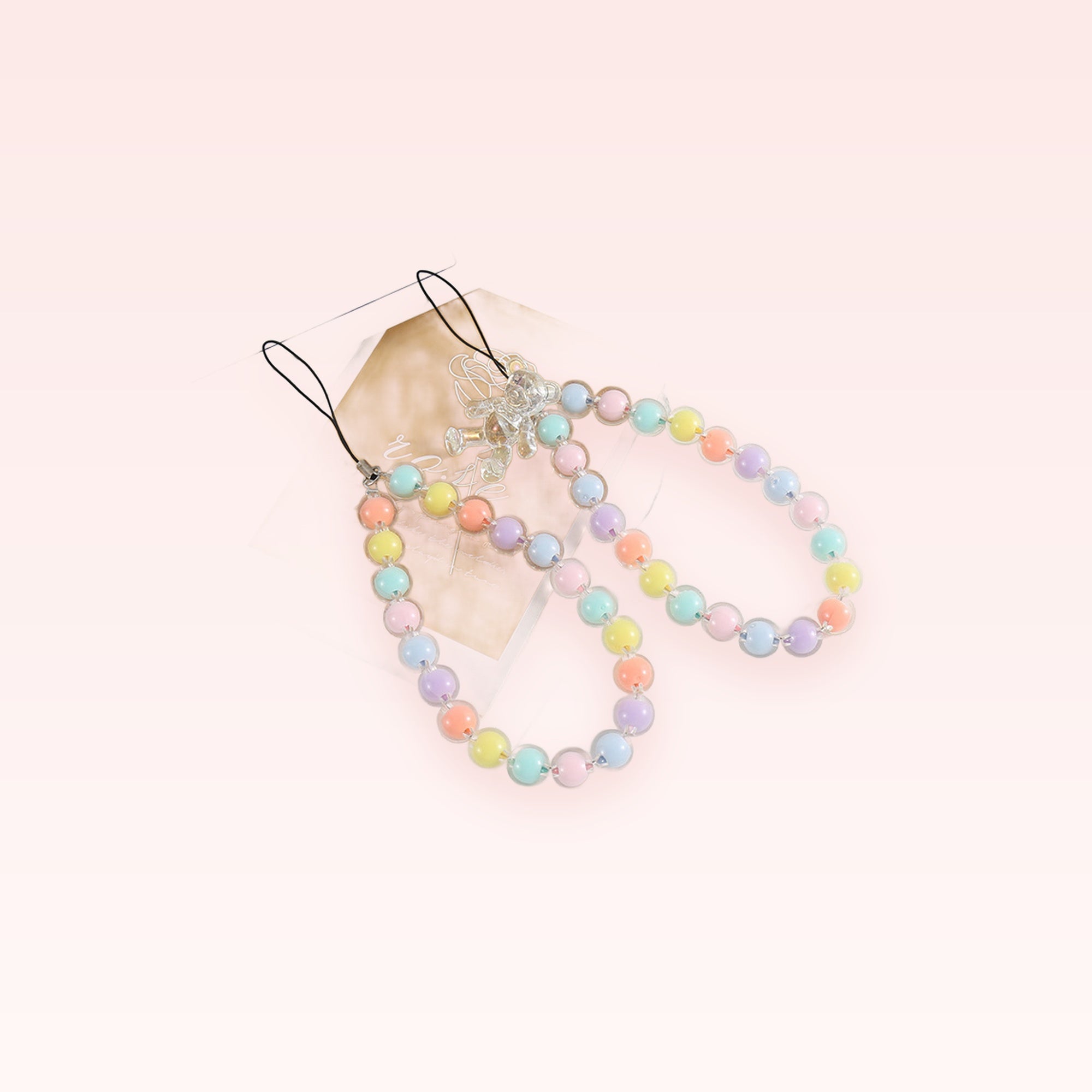 Kawaii Pastel Bead Phone Charm Strap | Cute Wrist Lanyard with Bear