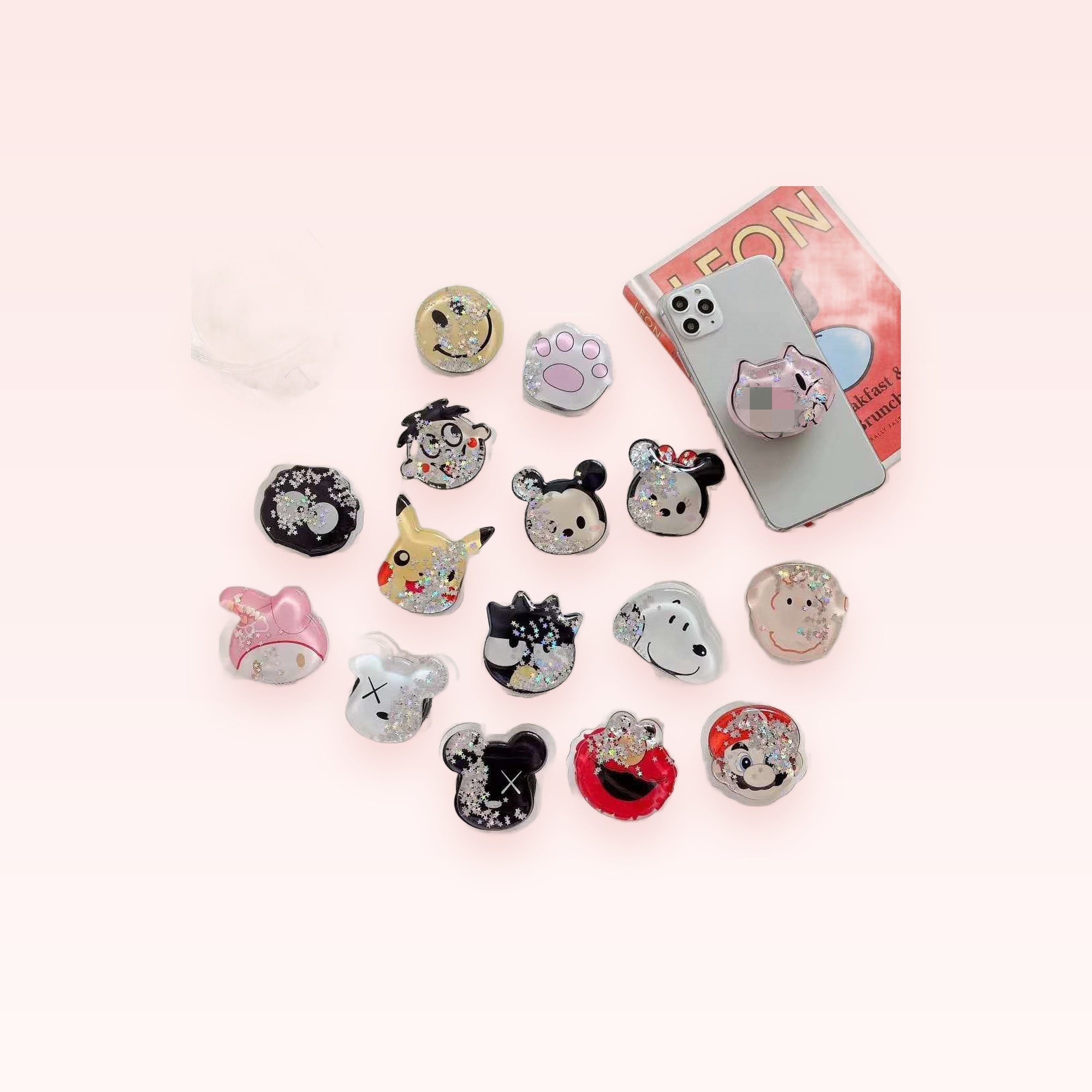 Kawaii Glitter Character Phone Grip | Cute Pop Socket Stand