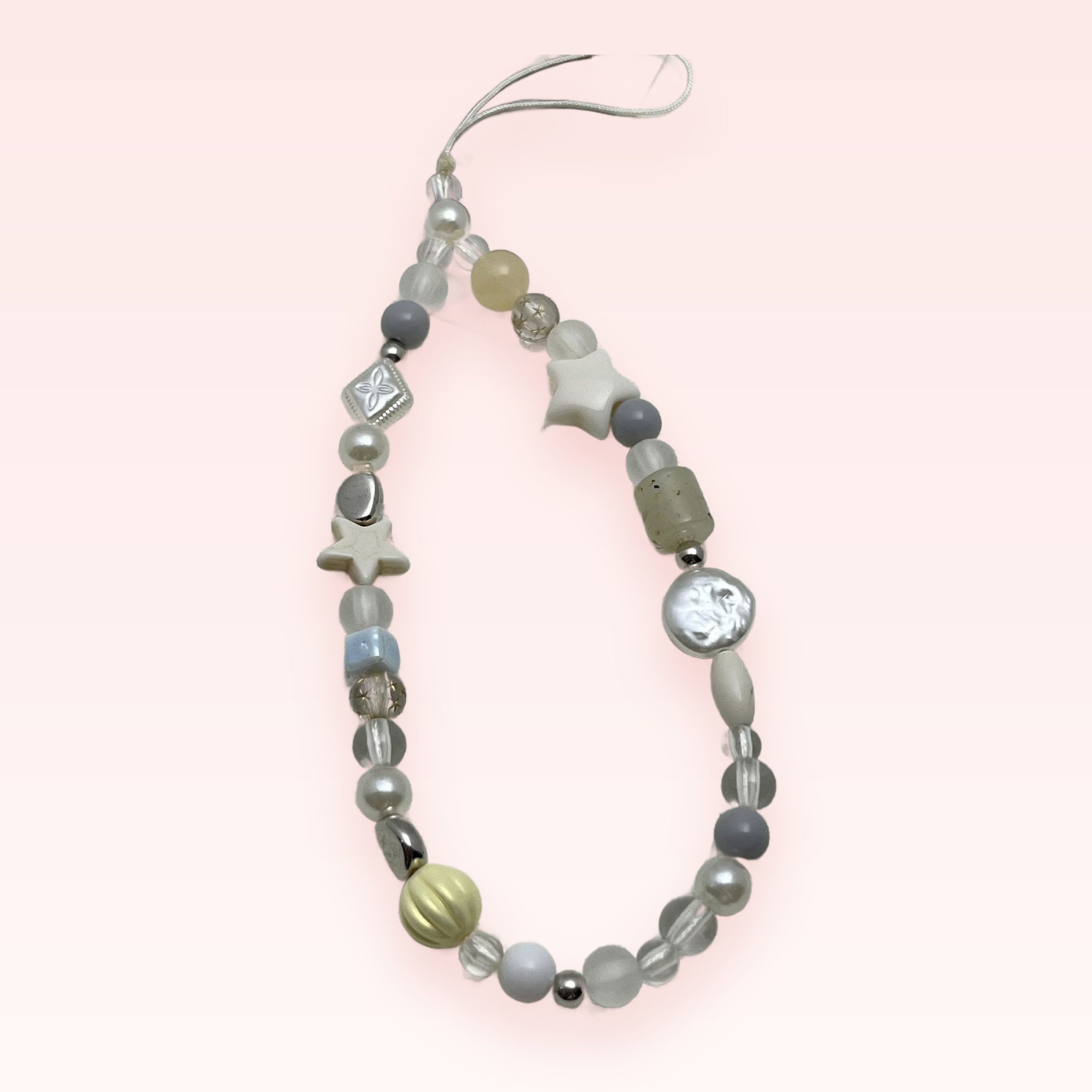Aesthetic Pastel Beaded Phone Charm Strap | Cute Star & Pearl Wrist Lanyard