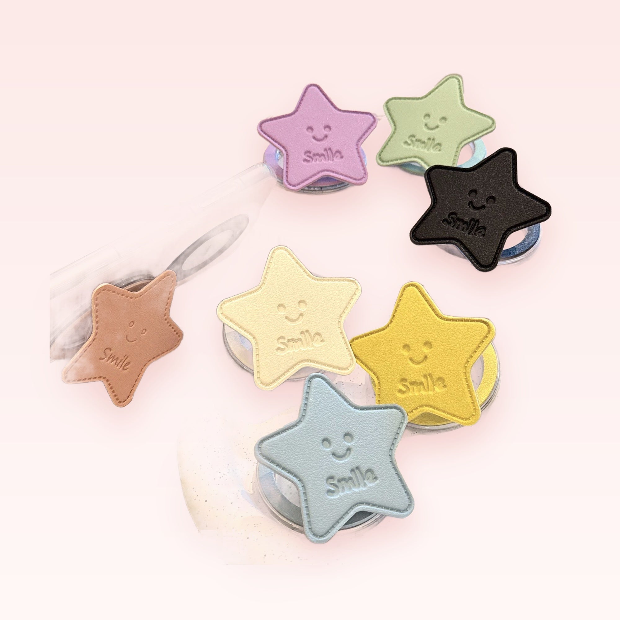 Kawaii Star Smile Phone Grip | Pastel Faux Leather Pop Socket Stand