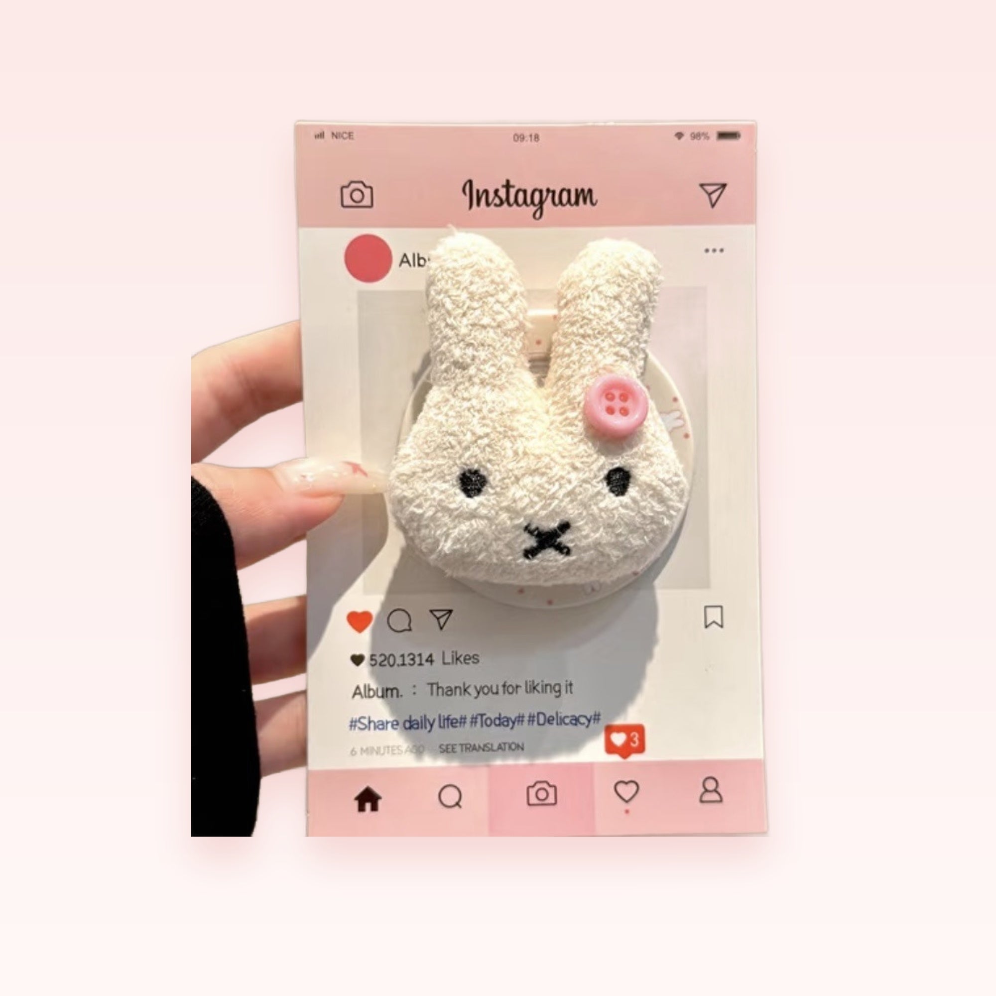 Fluffy White Bunny Phone Grip | Cute Plush Pop Socket Stand