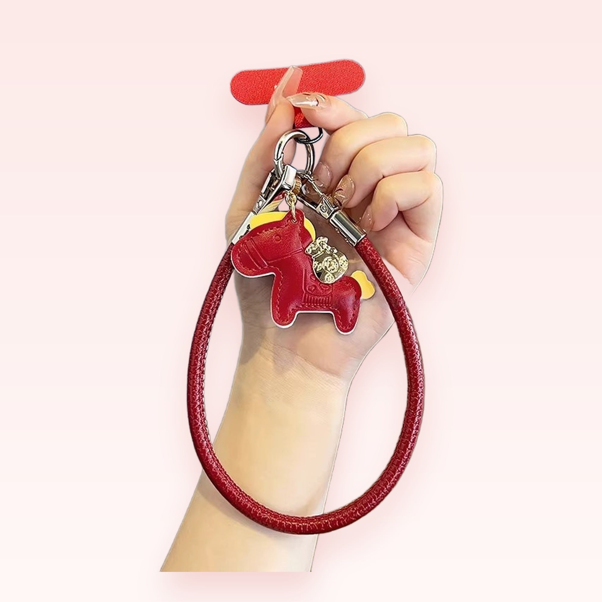 Red Leather Horse Phone Charm Wrist Strap | Cute Lucky Money Bag Lanyard