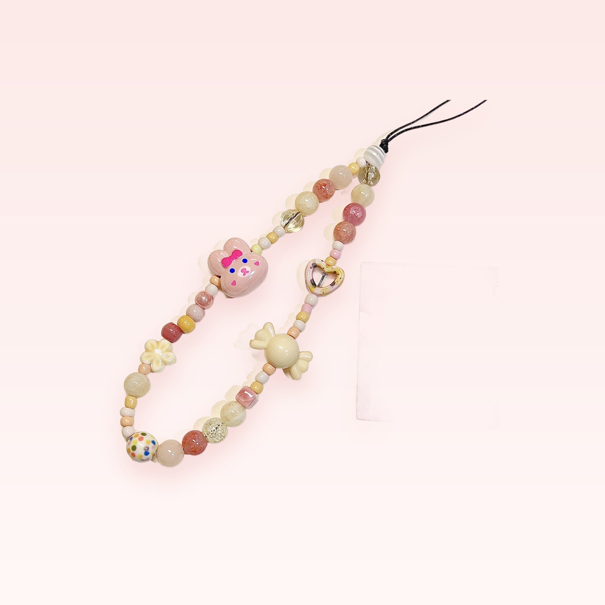 Kawaii Pastel Beaded Phone Charm Strap | Cute Bunny & Candy Wrist Lanyard
