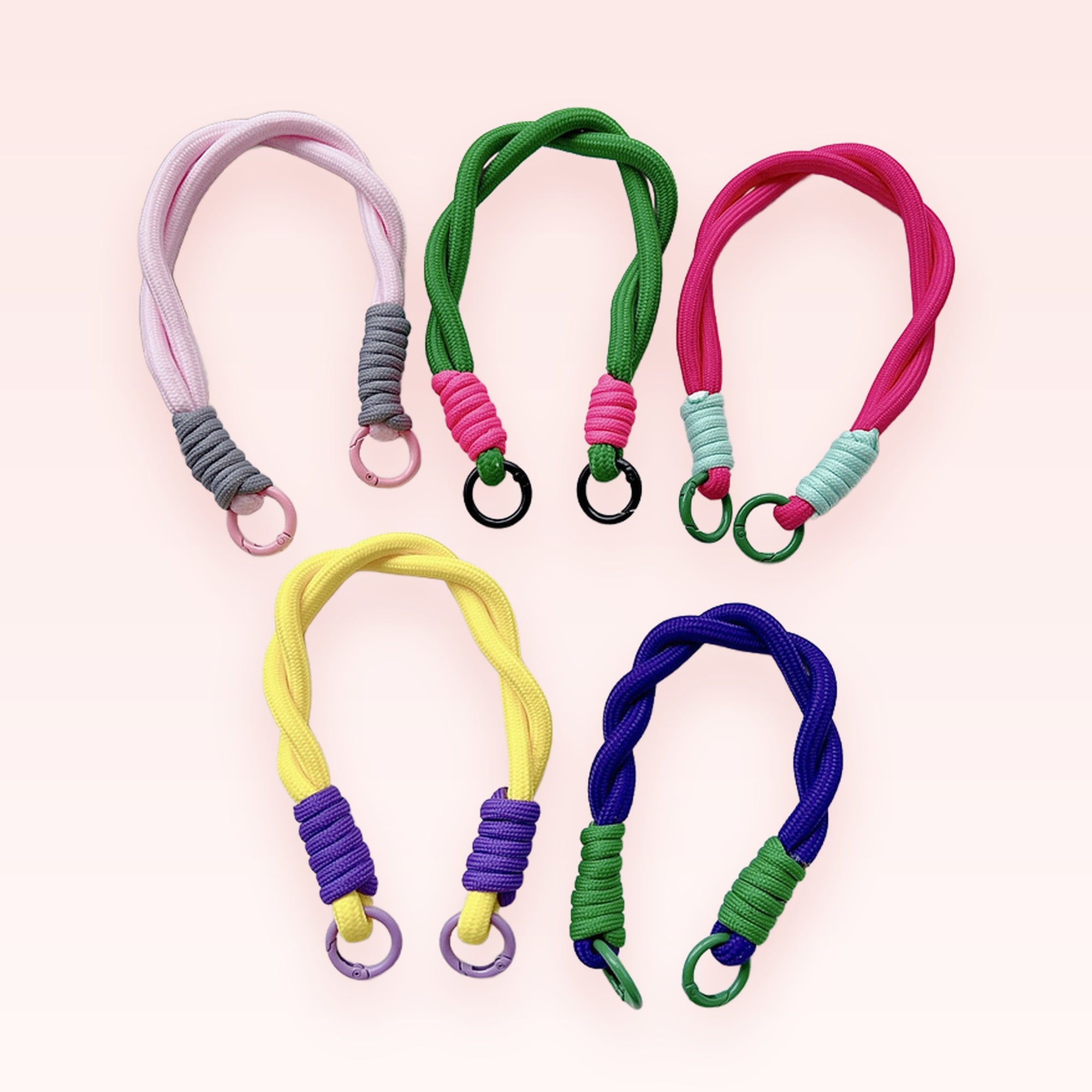 Colorful Braided Rope Phone Charm Strap | Aesthetic Wrist Lanyard with Carabiner Clips