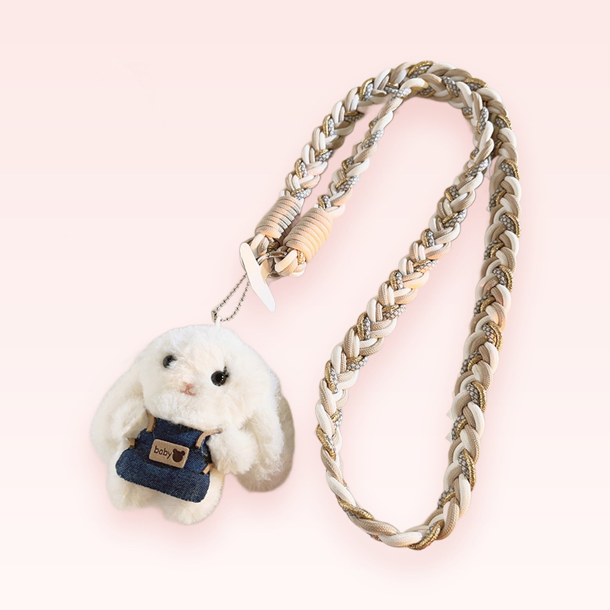 Braided Rope Bunny Phone Charm Lanyard | Cute Plush Rabbit Keychain Strap