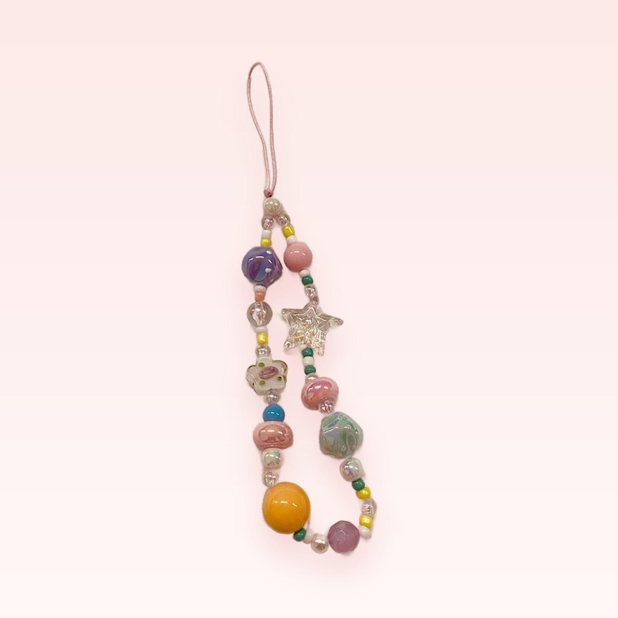 Pastel Beaded Phone Charm Strap | Kawaii Star & Flower Wrist Lanyard