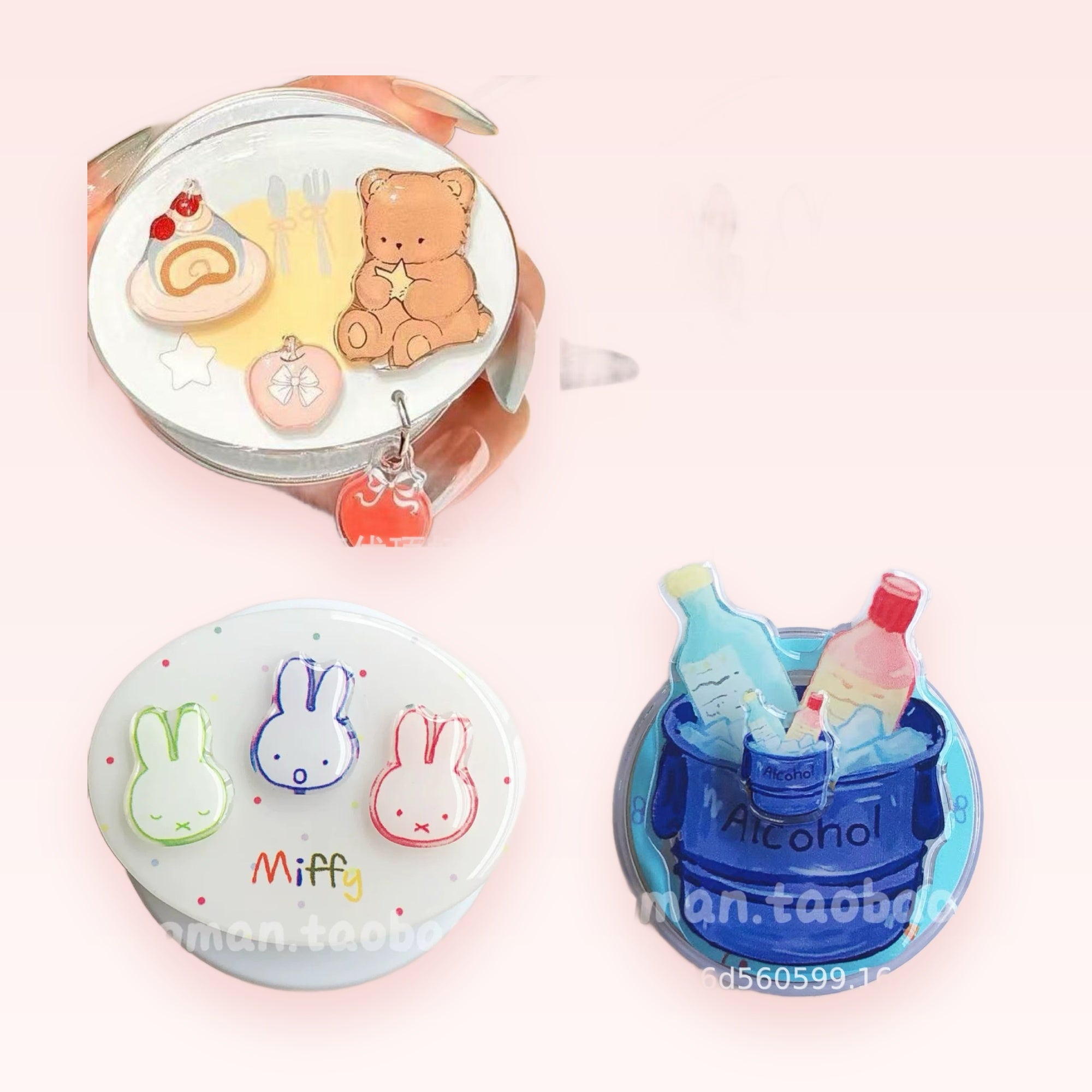 Cute Cartoon Bear & Miffy Bunny Phone Grip | Kawaii Acrylic Pop Socket Stand