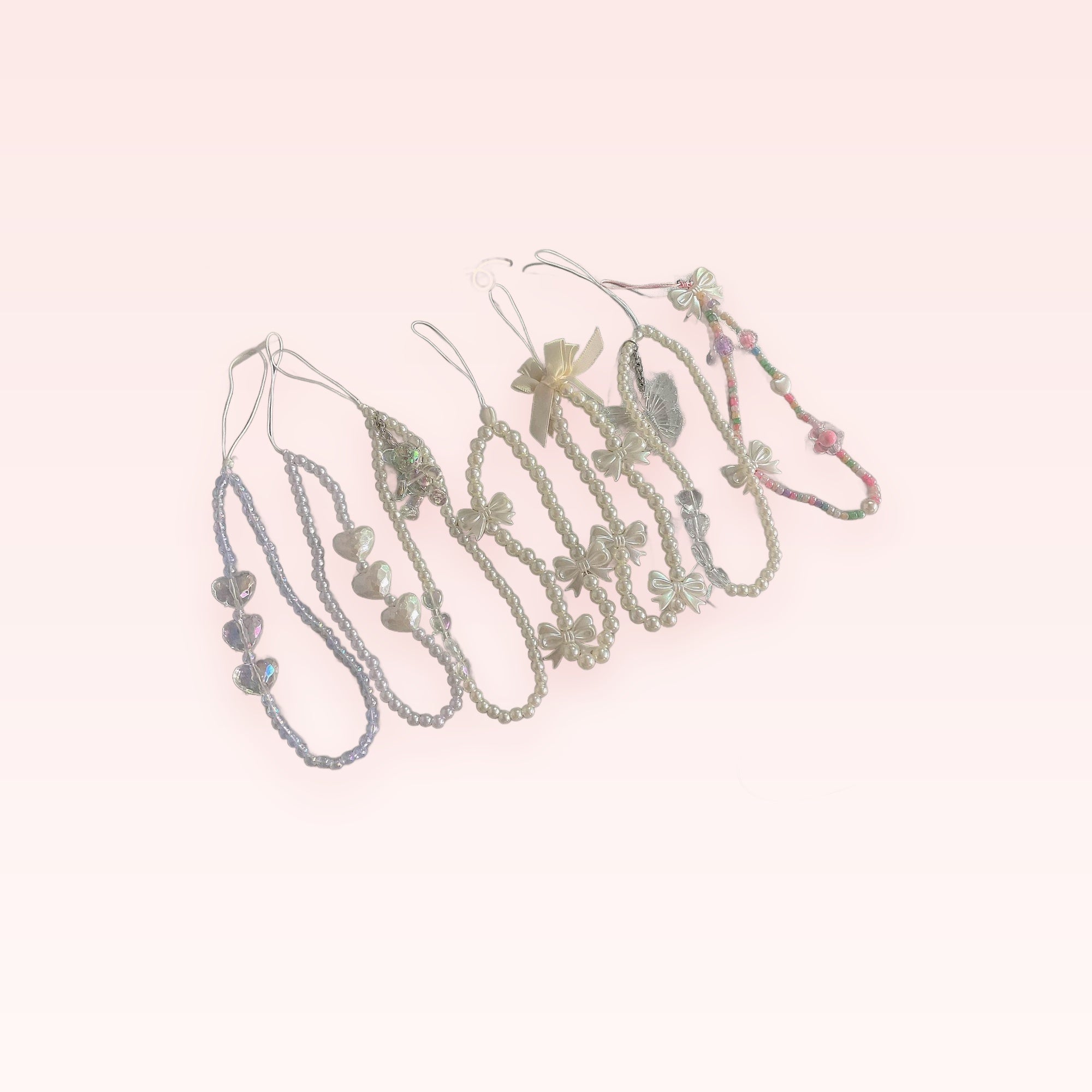 Kawaii Pearl & Crystal Phone Charm Strap | Cute Beaded Wrist Lanyard