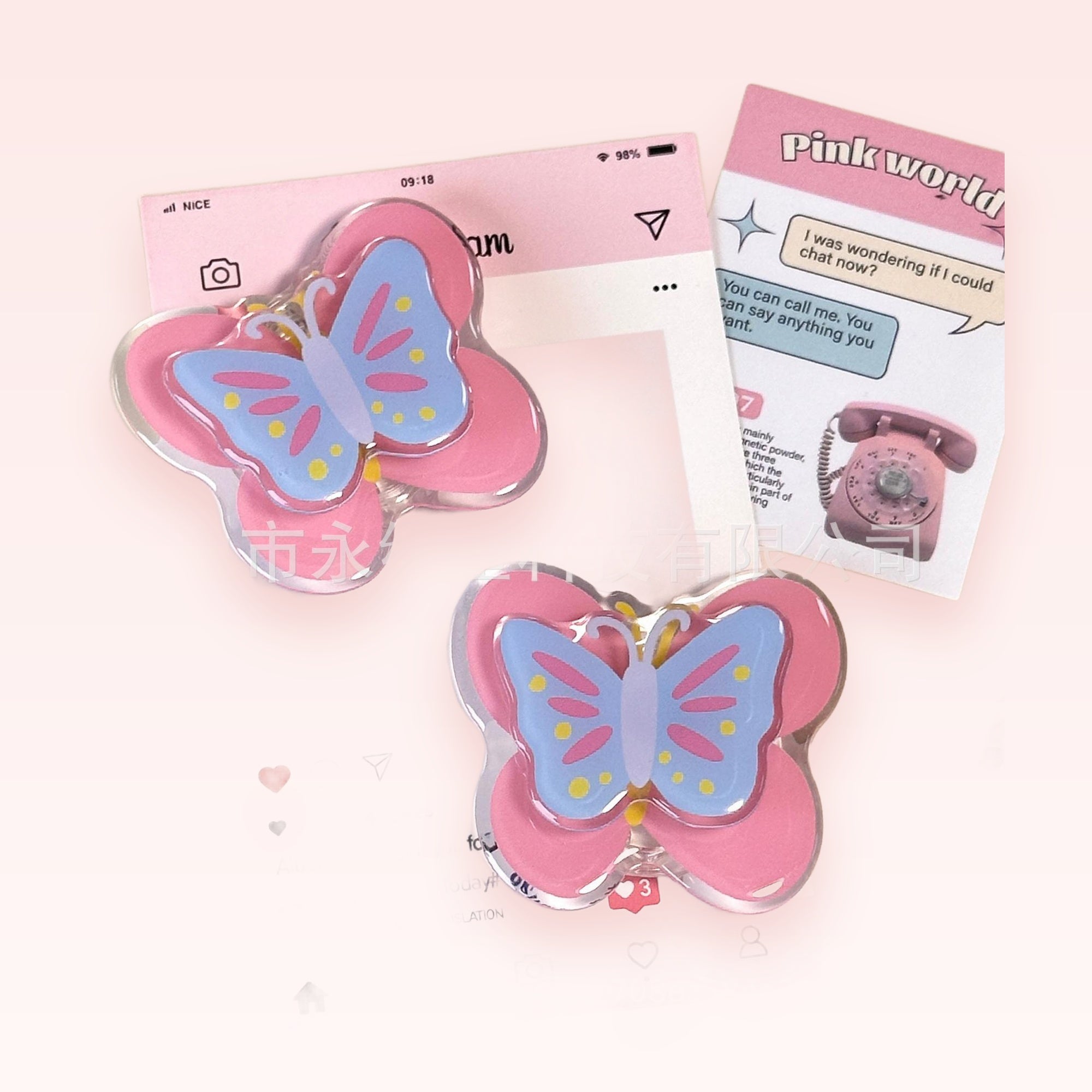 Pink & Blue Butterfly Phone Grip | Kawaii Aesthetic Pop Socket Stand