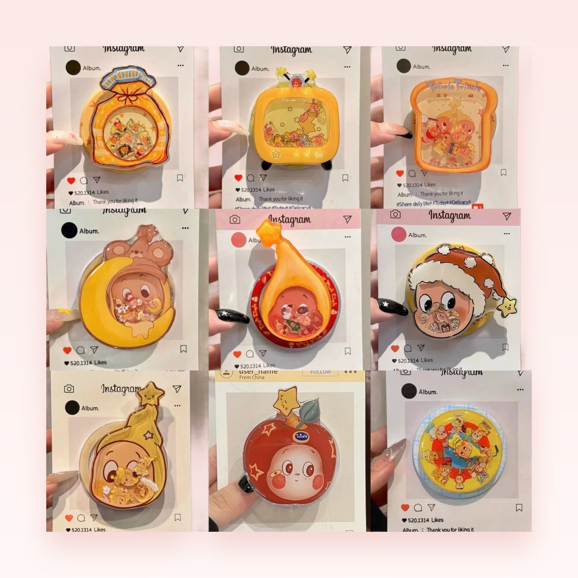 Kawaii Cartoon Character Shaker Phone Grip | Cute Liquid Glitter Pop Socket Stand