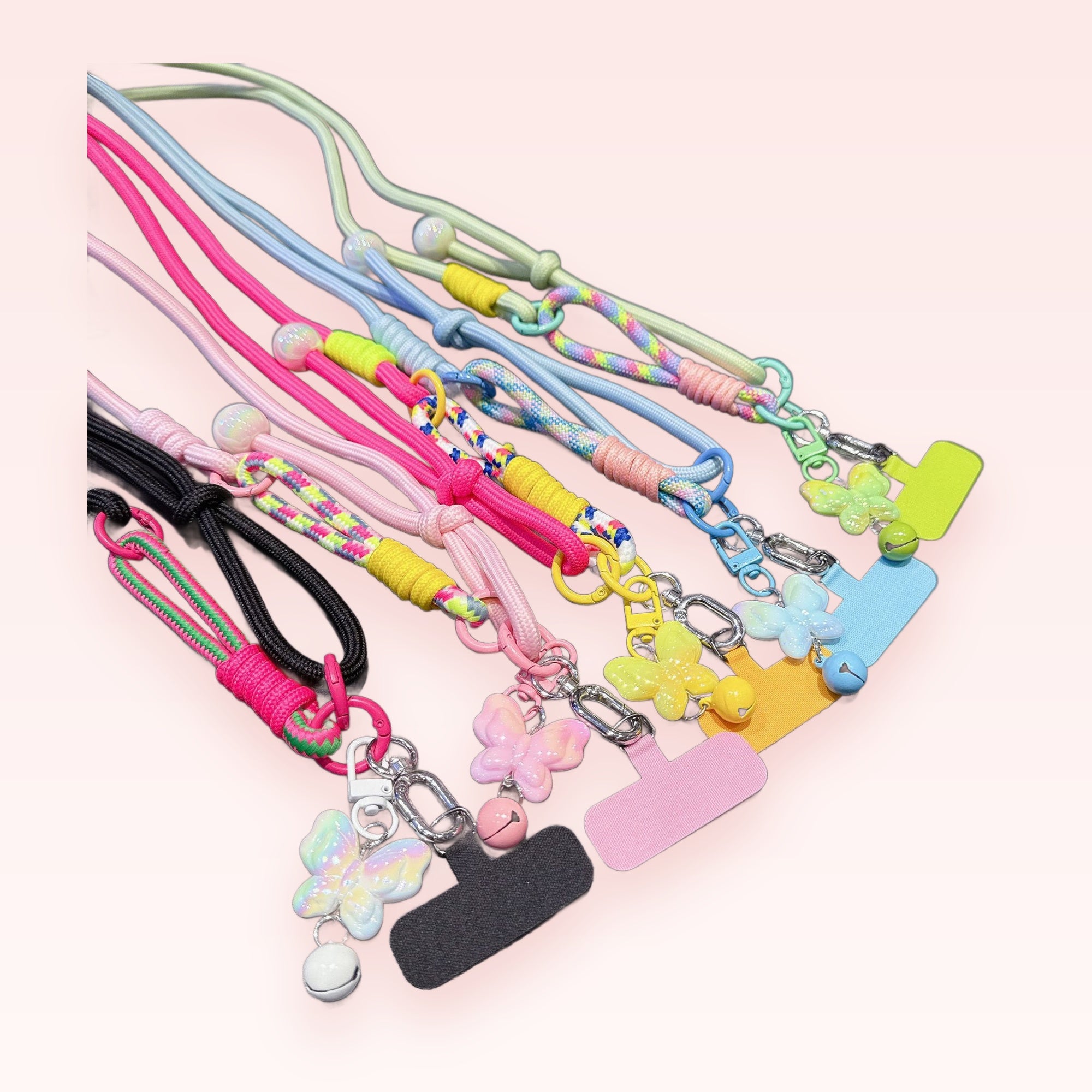 SIMPLYBUBBI — Pastel Braided Rope Bell Butterfly Phone Lanyard | Cute Cell Strap