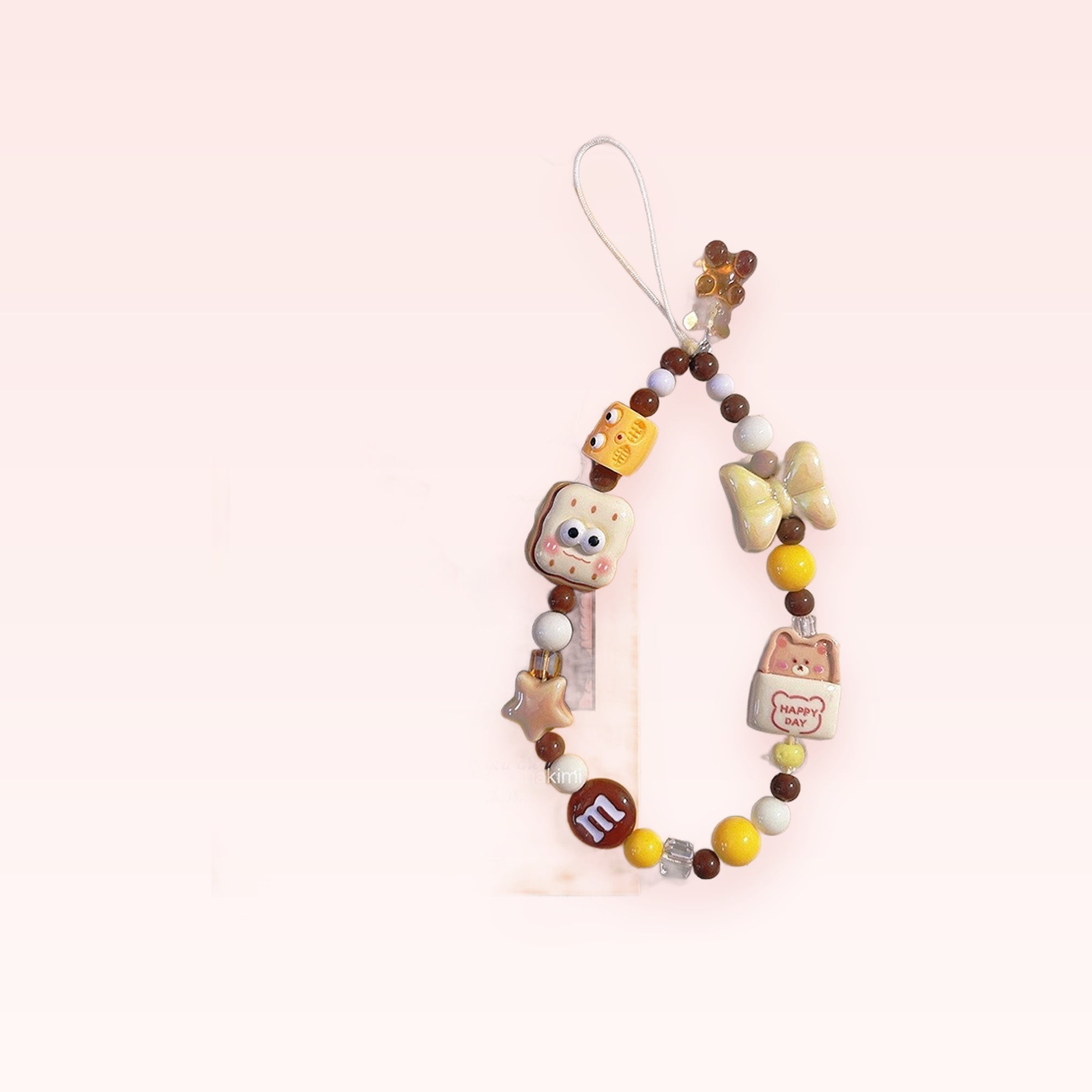Kawaii Brown & Yellow Beaded Phone Charm | Cute Food & Animal Wrist Strap