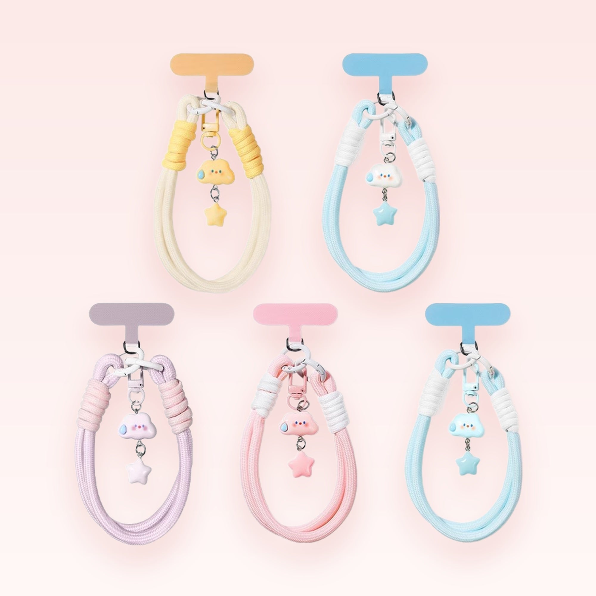 SIMPLYBUBBI — Braided Cloud & Star Cell Phone Wrist Strap | Soft Pastel Lanyard