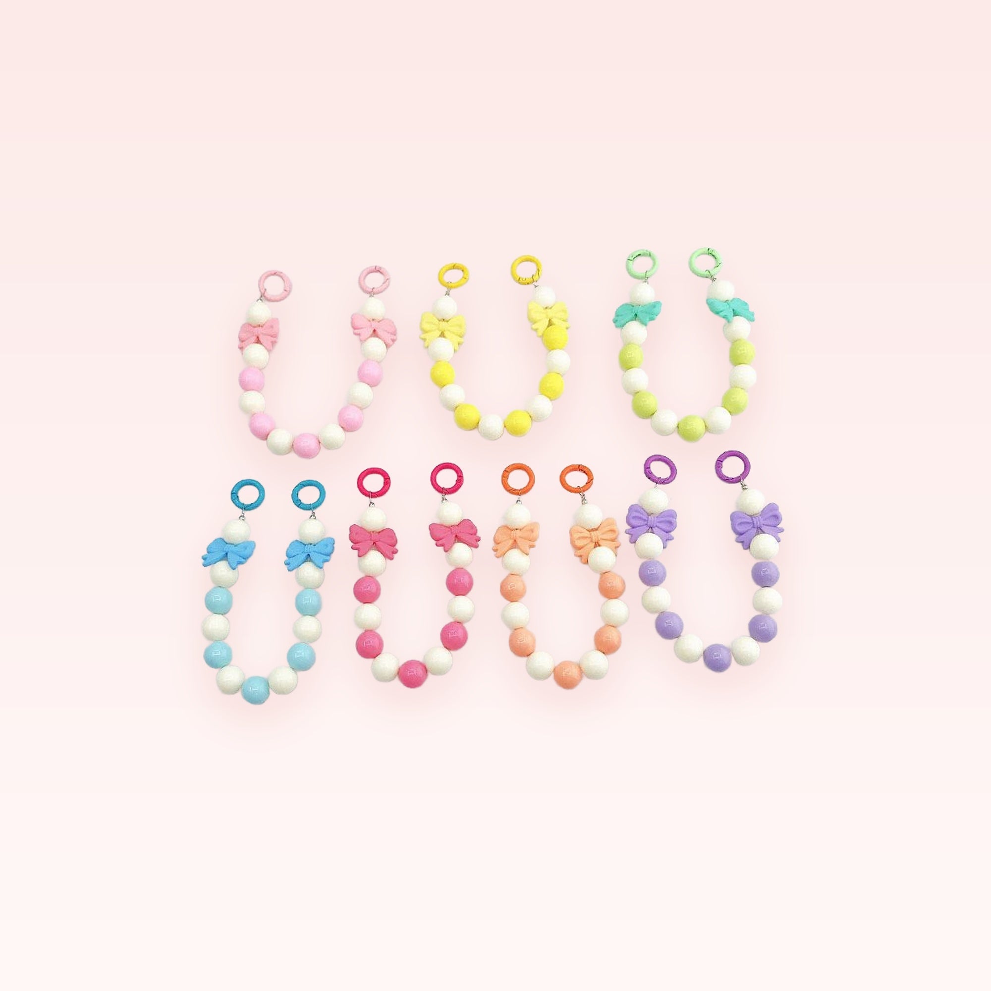 Pastel Beaded Bow Phone Charm Strap | Kawaii Silicone Bead Wrist Lanyard