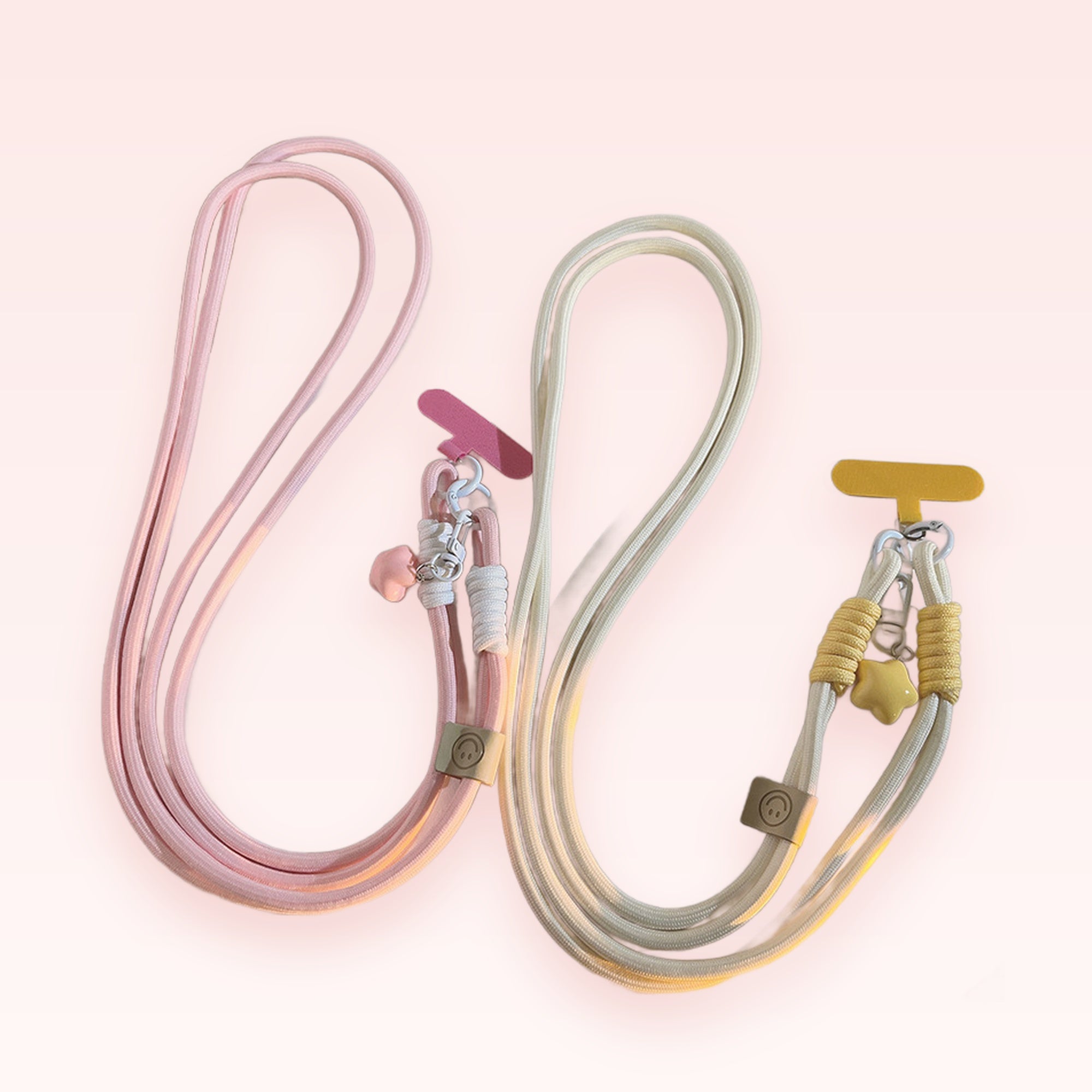 Pastel Pink & Cream Star Phone Lanyard | Cute Adjustable Crossbody Strap
