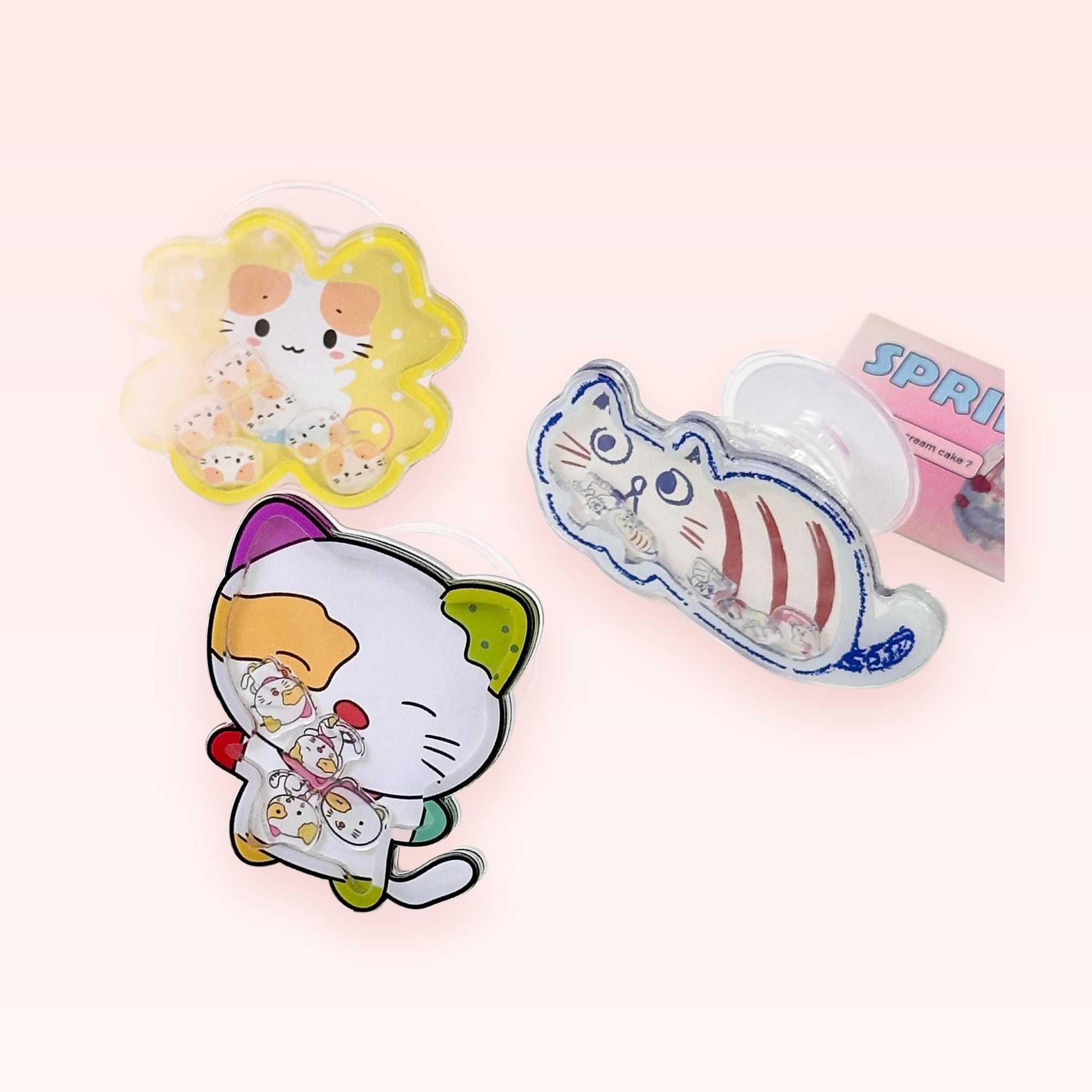 Kawaii Cat Shaker Phone Grip | Cute Liquid Glitter Pop Socket Stand