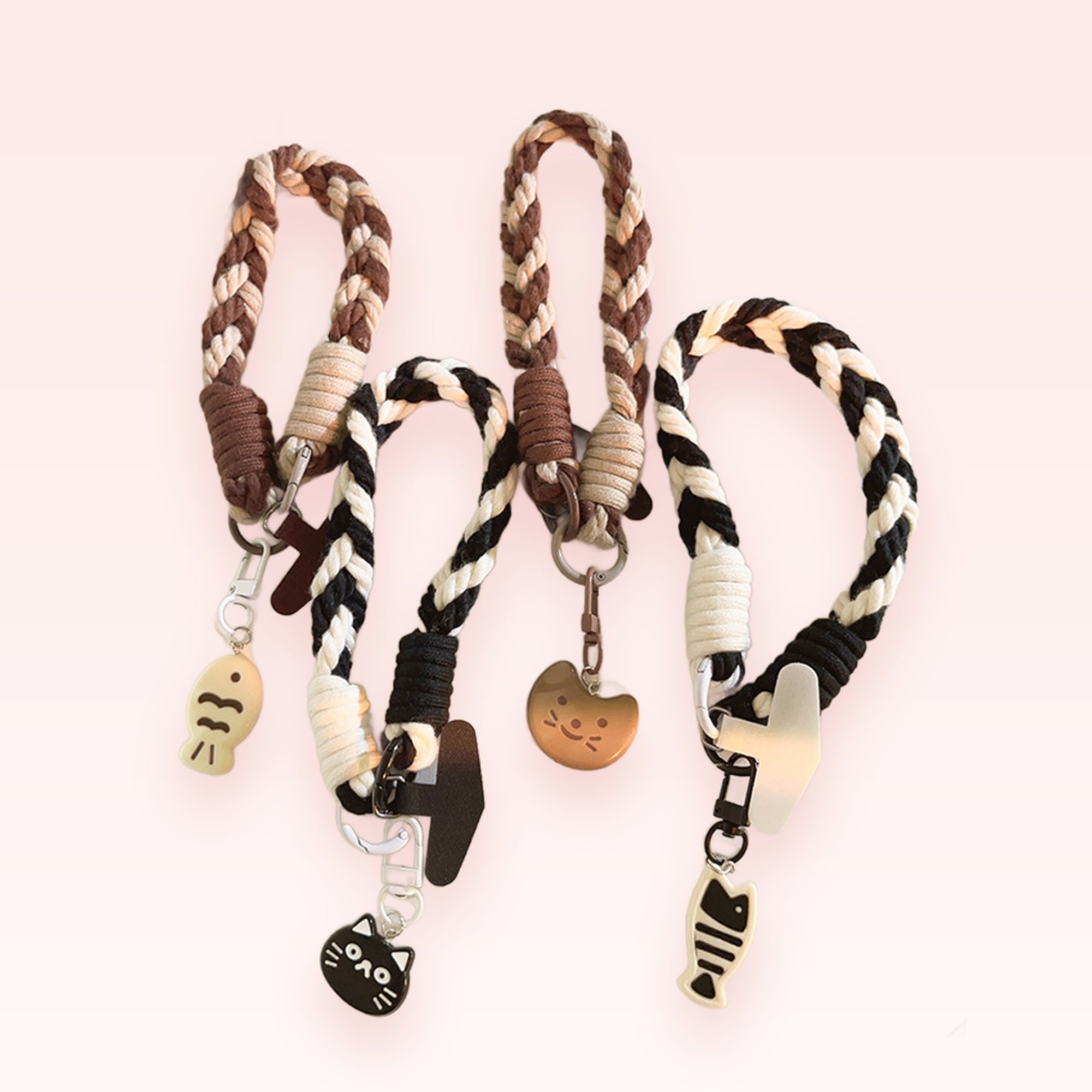 Braided Rope Phone Charm Wristlet | Cute Cat and Fish Charm Lanyard