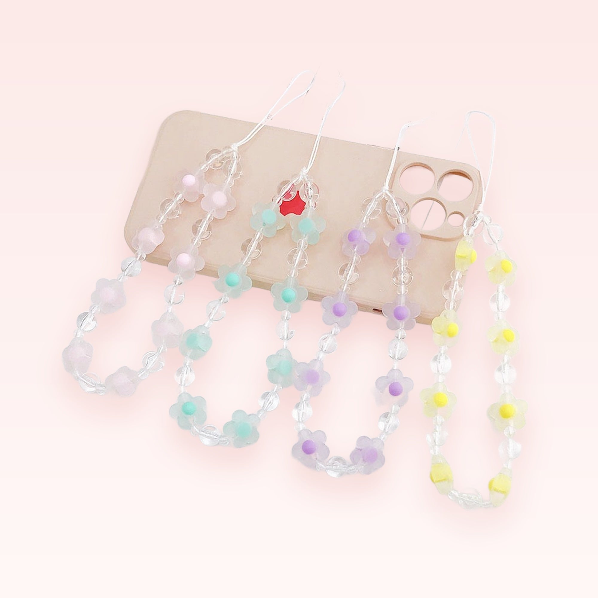 Pastel Daisy Beaded Phone Charm | Kawaii Clear Crystal Wrist Strap