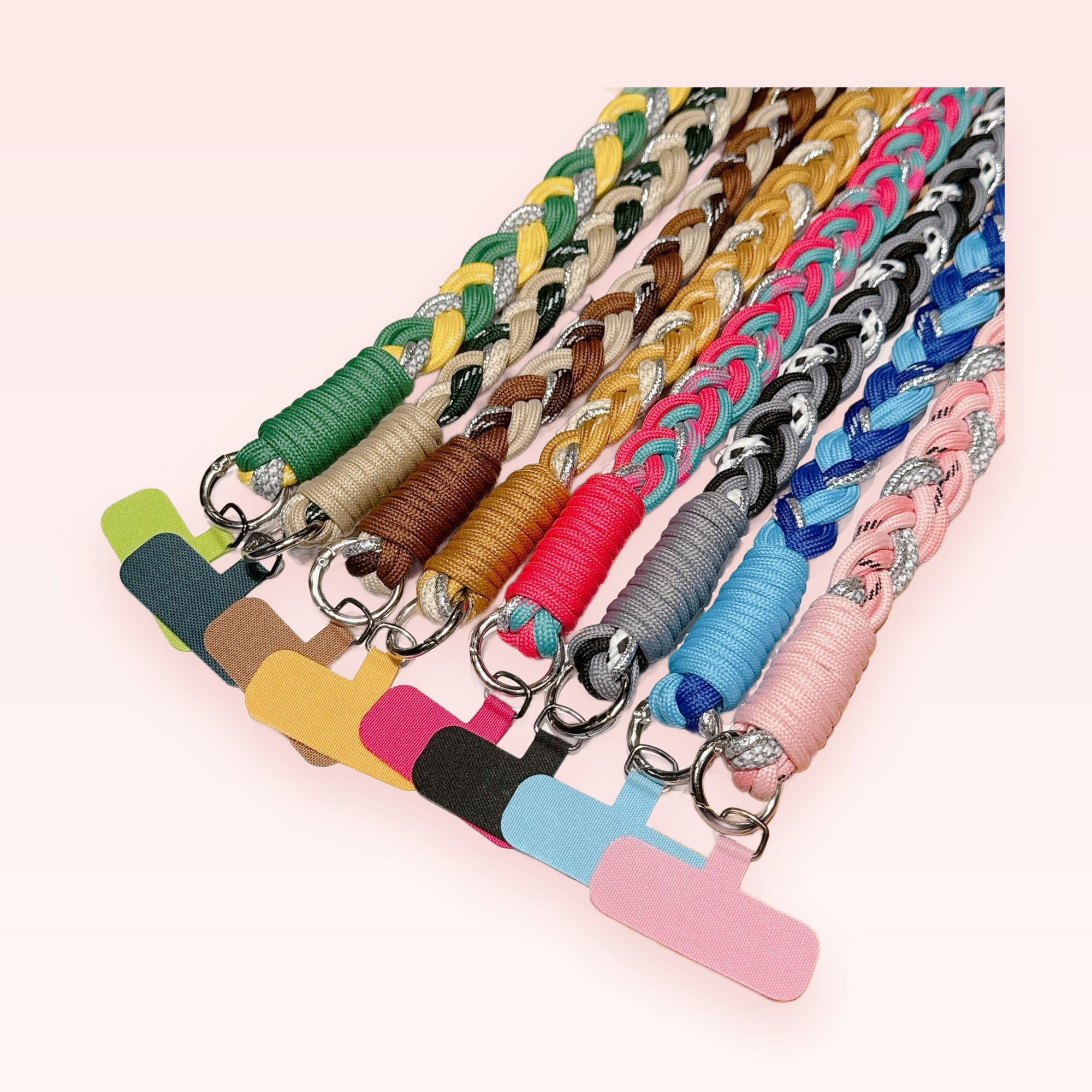 Braided Colorful Phone Charm Lanyard | Aesthetic Woven Wrist Strap with Silver Accents