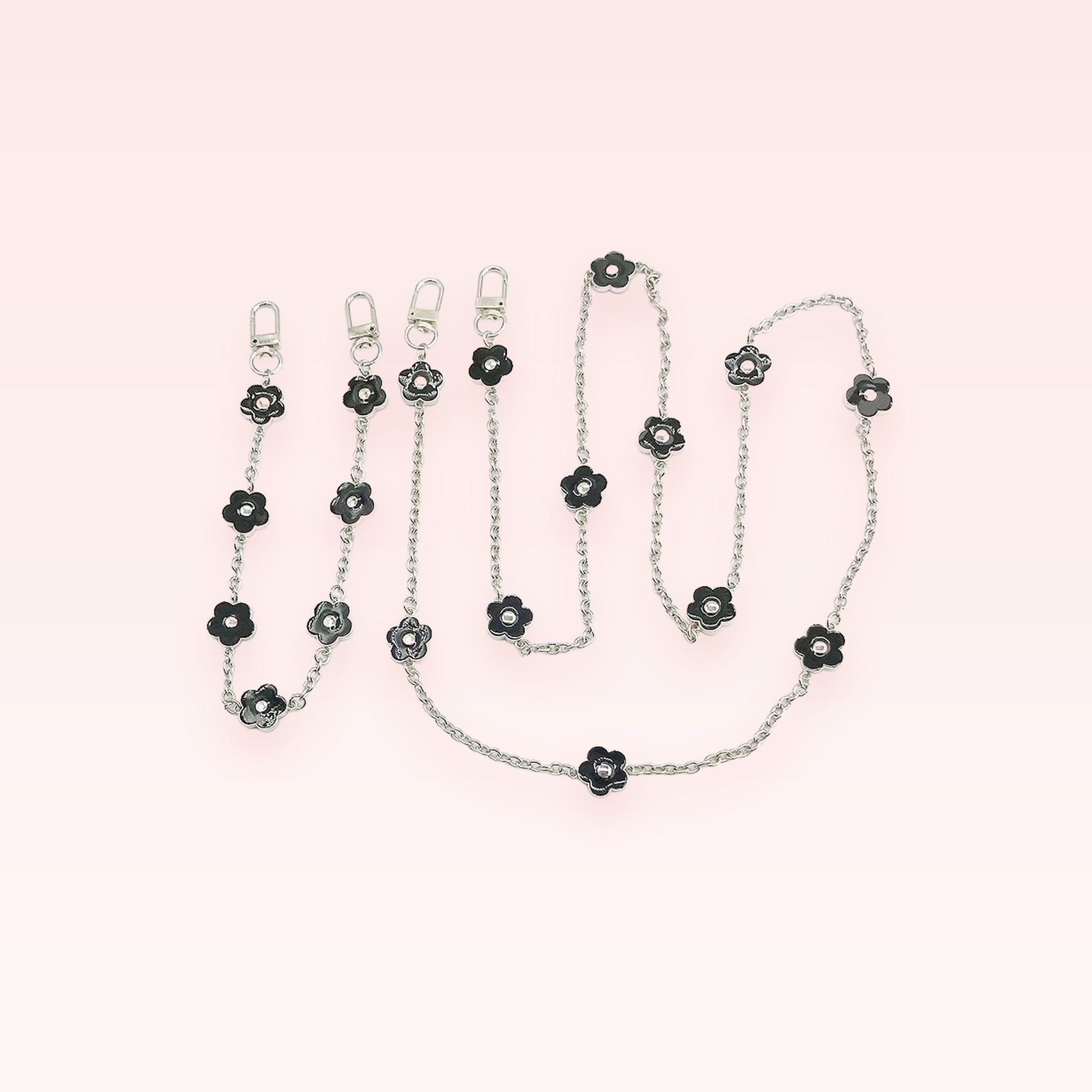 Y2K Black Flower Phone Charm Chain | Aesthetic Daisy Lanyard Strap