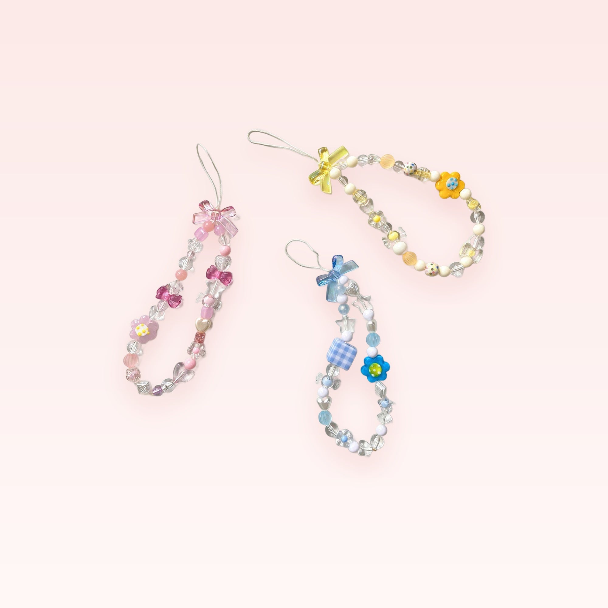 Flower Bow Beaded Phone Charm Strap | Crystal Wrist Lanyard