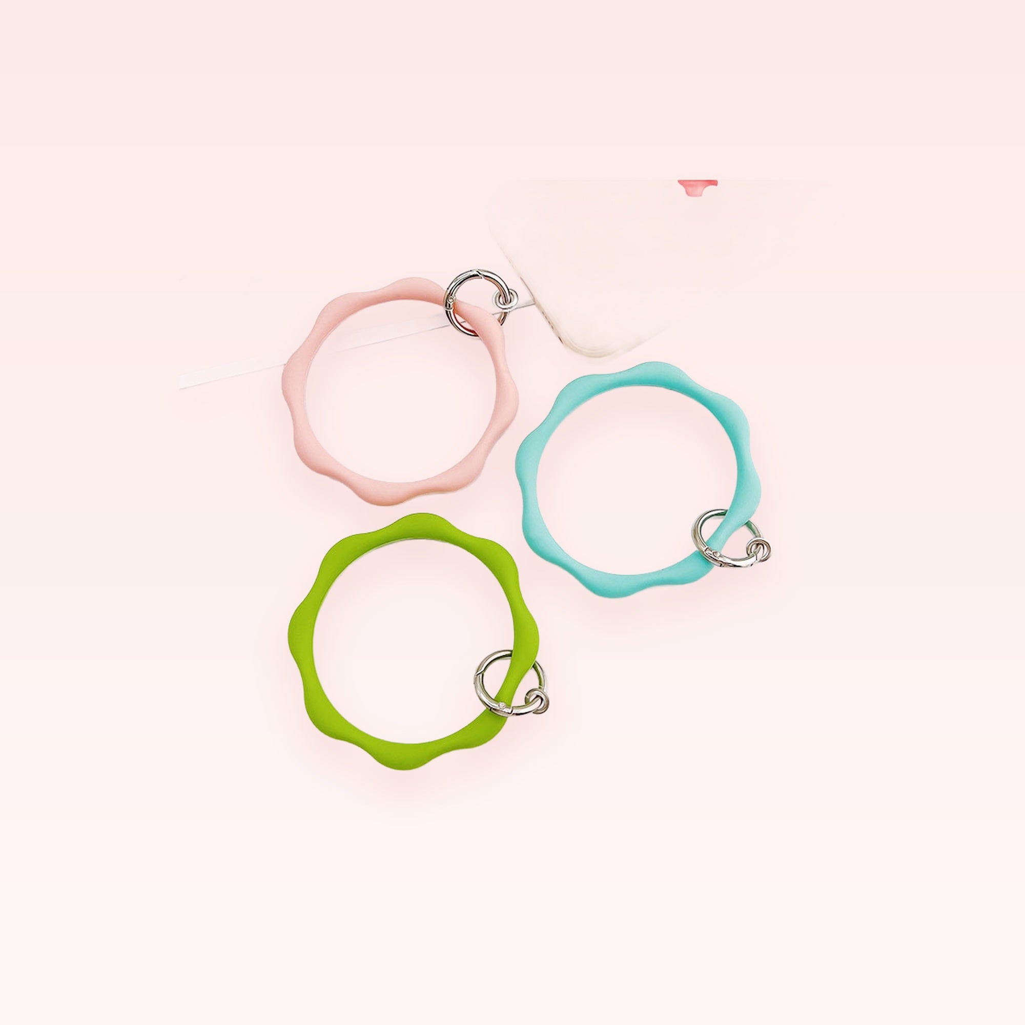 Wavy Silicone Wristlet Keychain | Cute Pastel Wavy Bracelet Key Ring