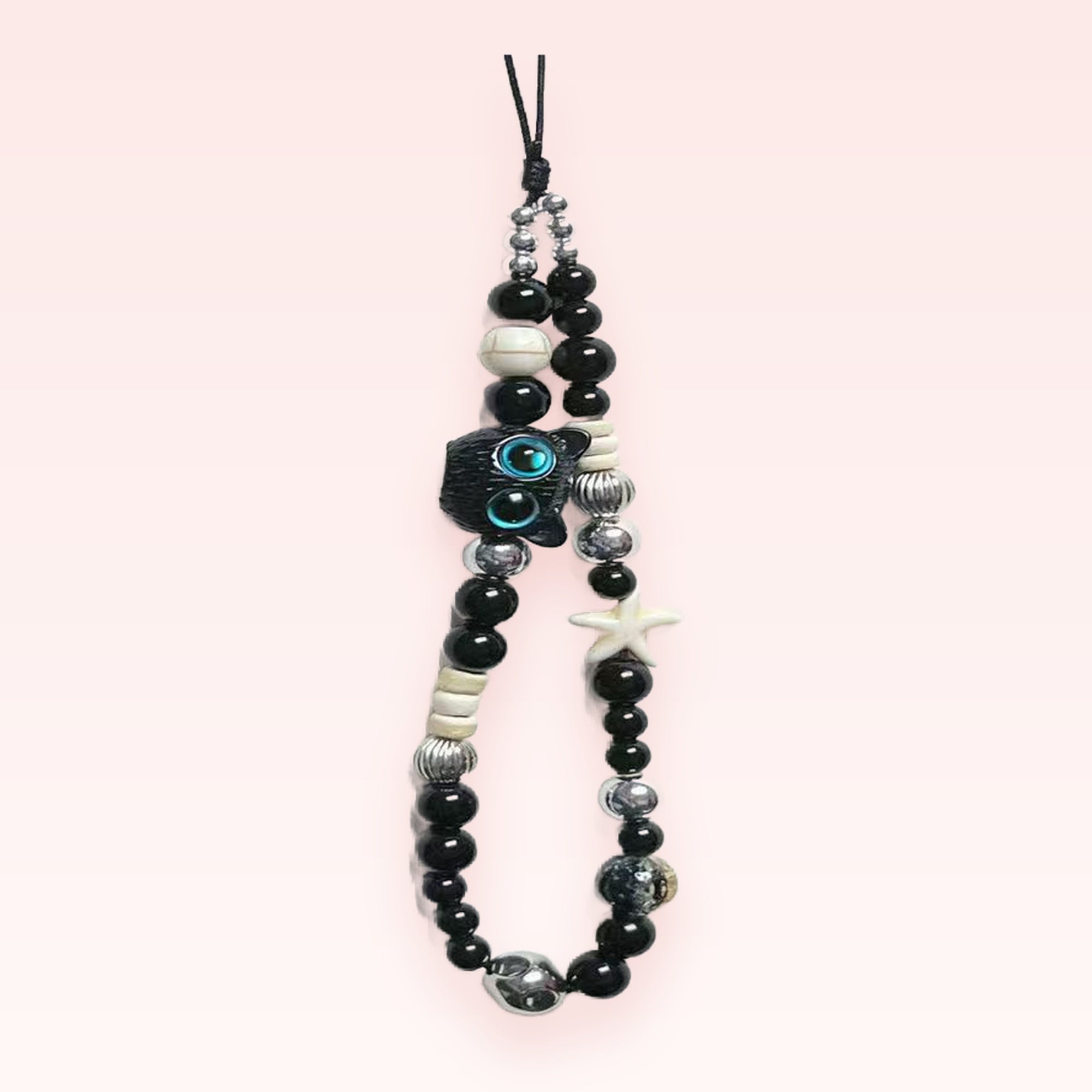 Black & White Beaded Phone Charm | Cute Octopus & Starfish Wrist Strap