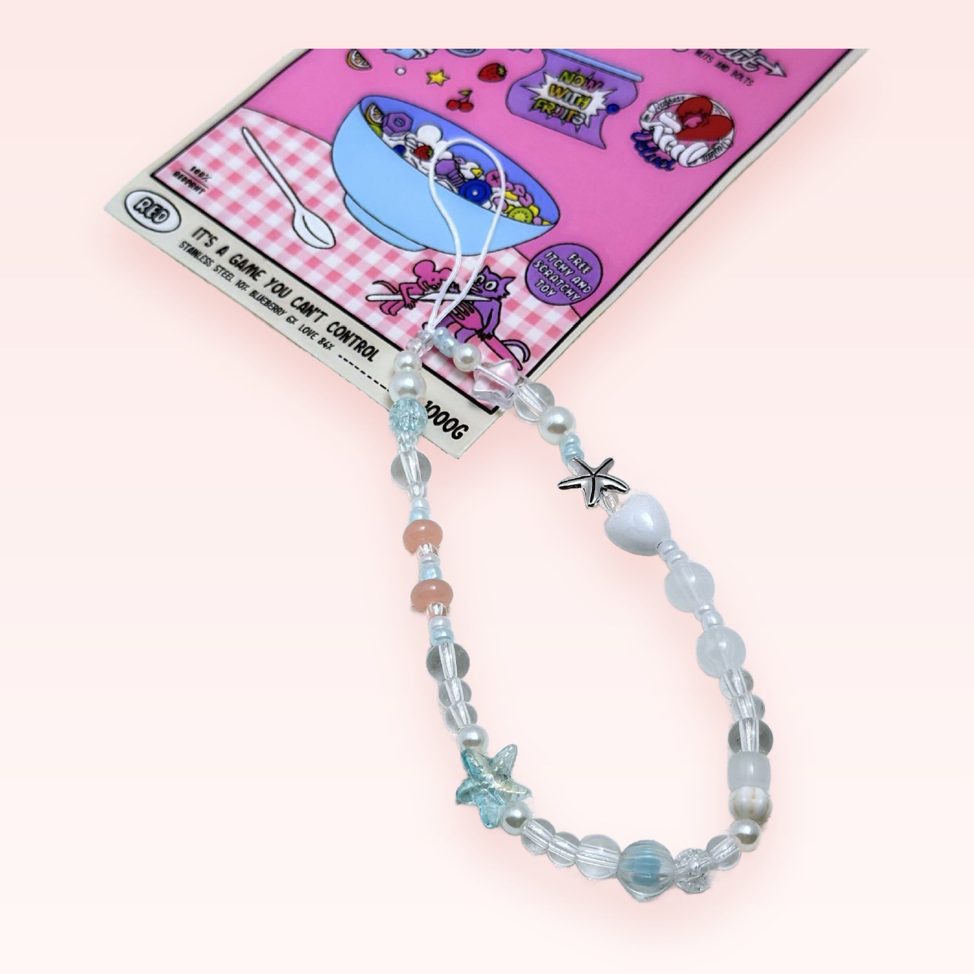 Aesthetic Pearl & Starfish Phone Charm Strap | Pastel Beaded Wrist Lanyard