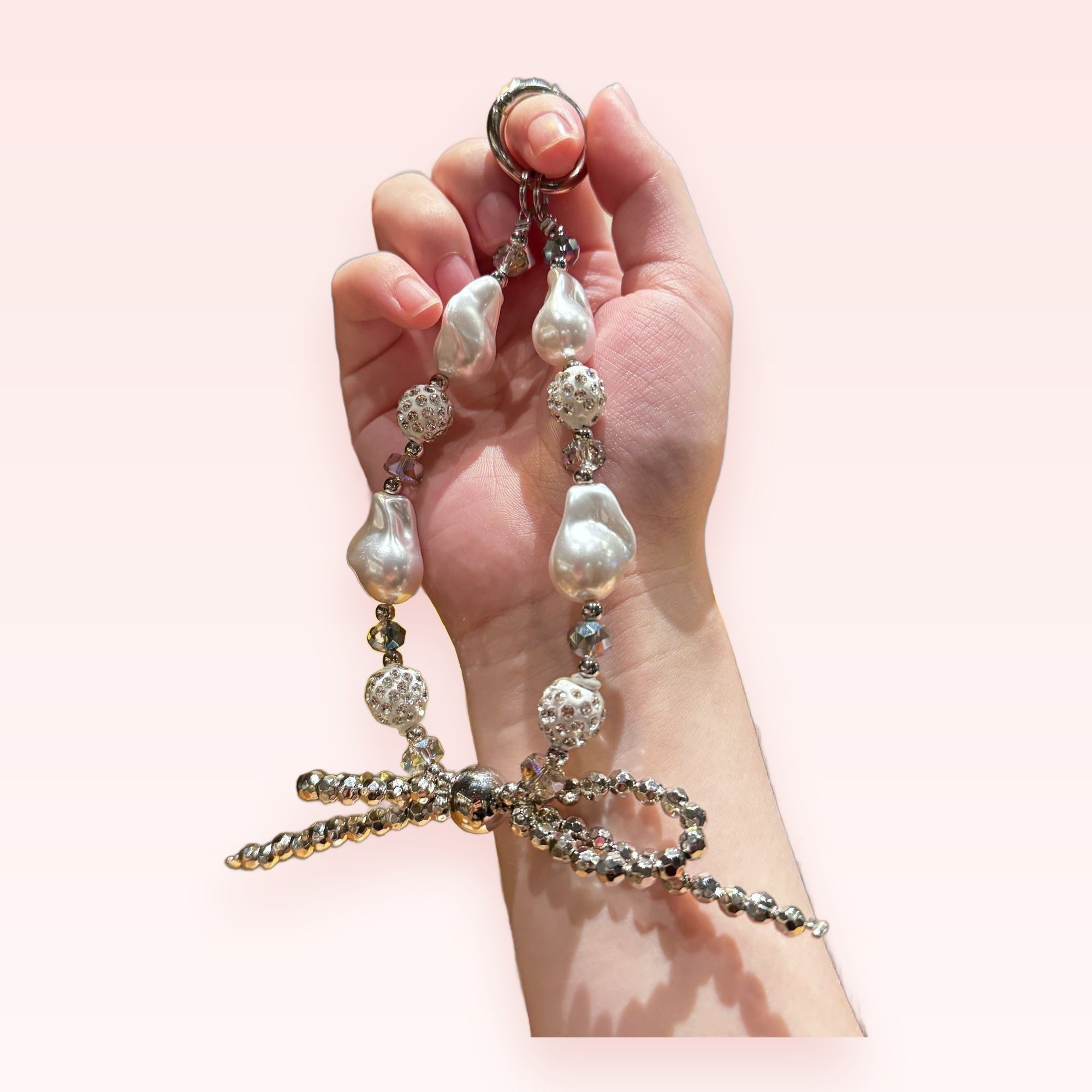 Baroque Pearl & Crystal Phone Charm | Elegant Beaded Wrist Strap