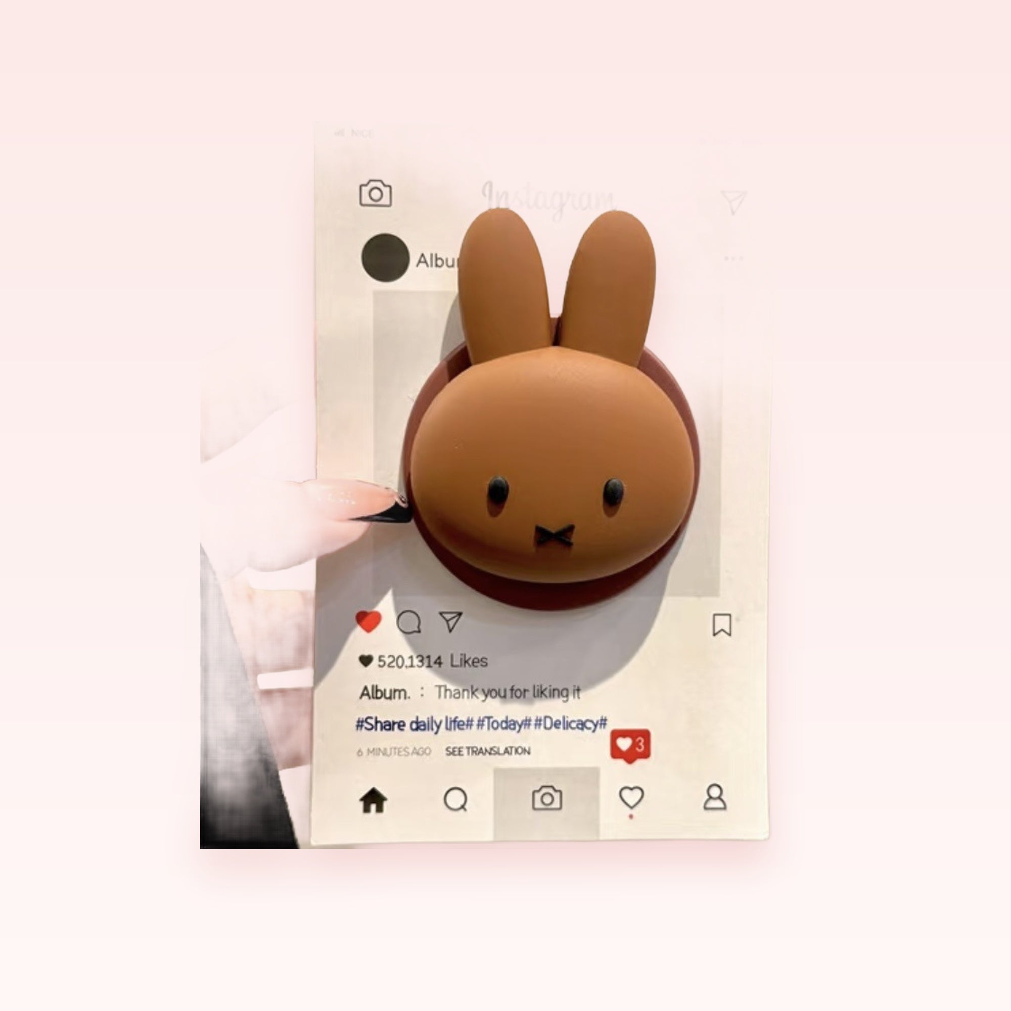 Cute Brown Miffy Bunny Phone Grip | Kawaii Pop Socket Stand for Phones