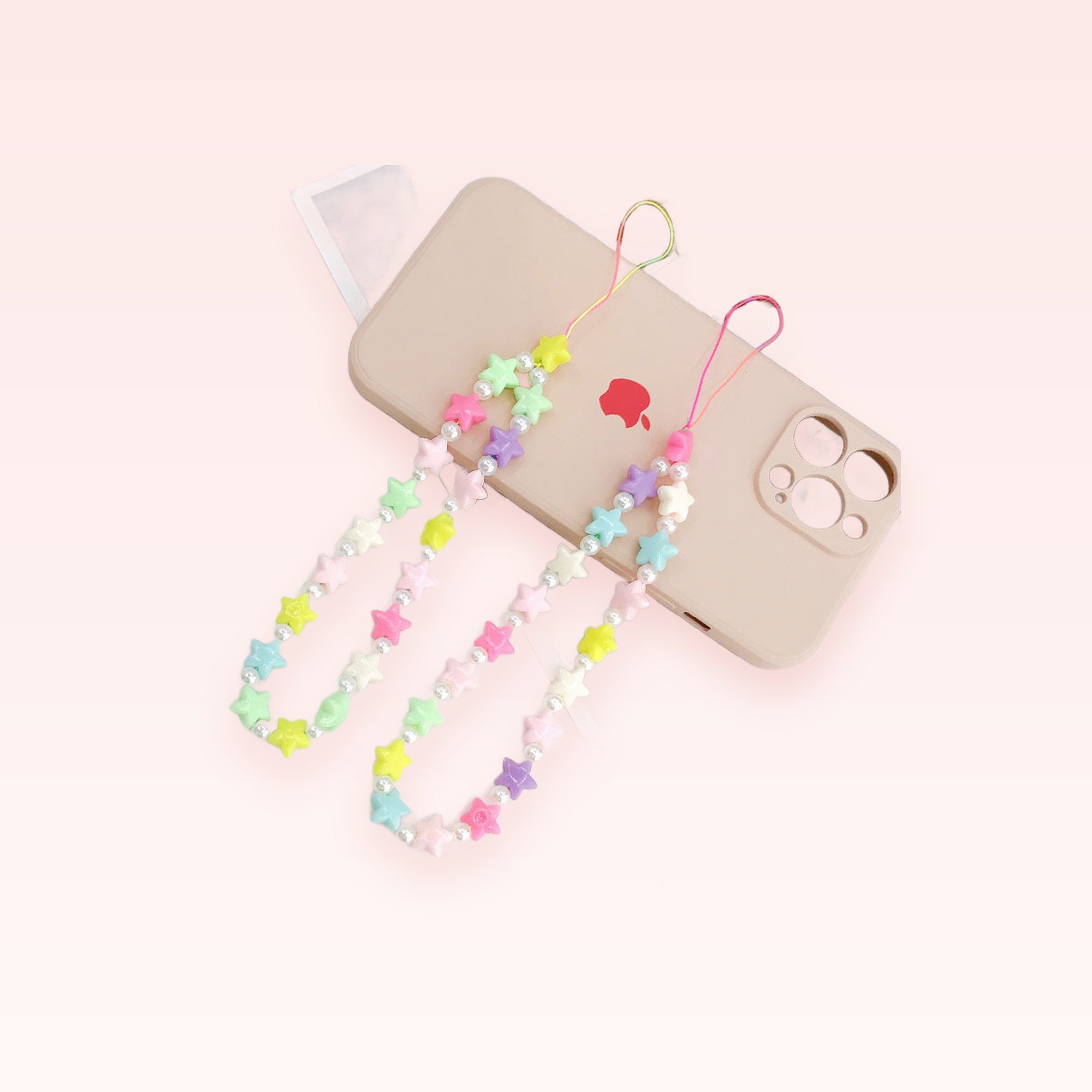 Pastel Star & Pearl Phone Charm Strap | Cute Beaded Wrist Lanyard