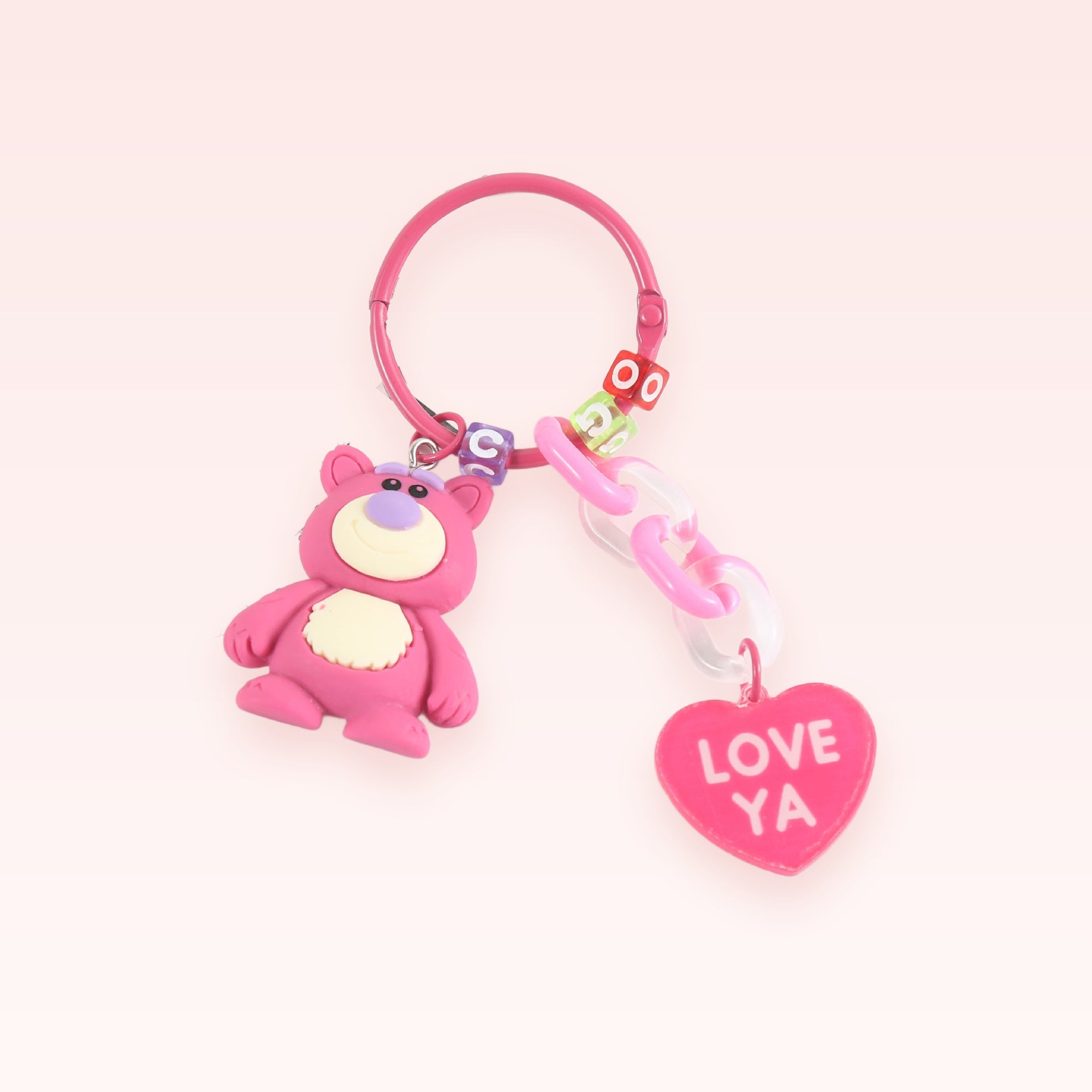 Pink Bear & Heart Phone Charm | Kawaii Acrylic Lanyard