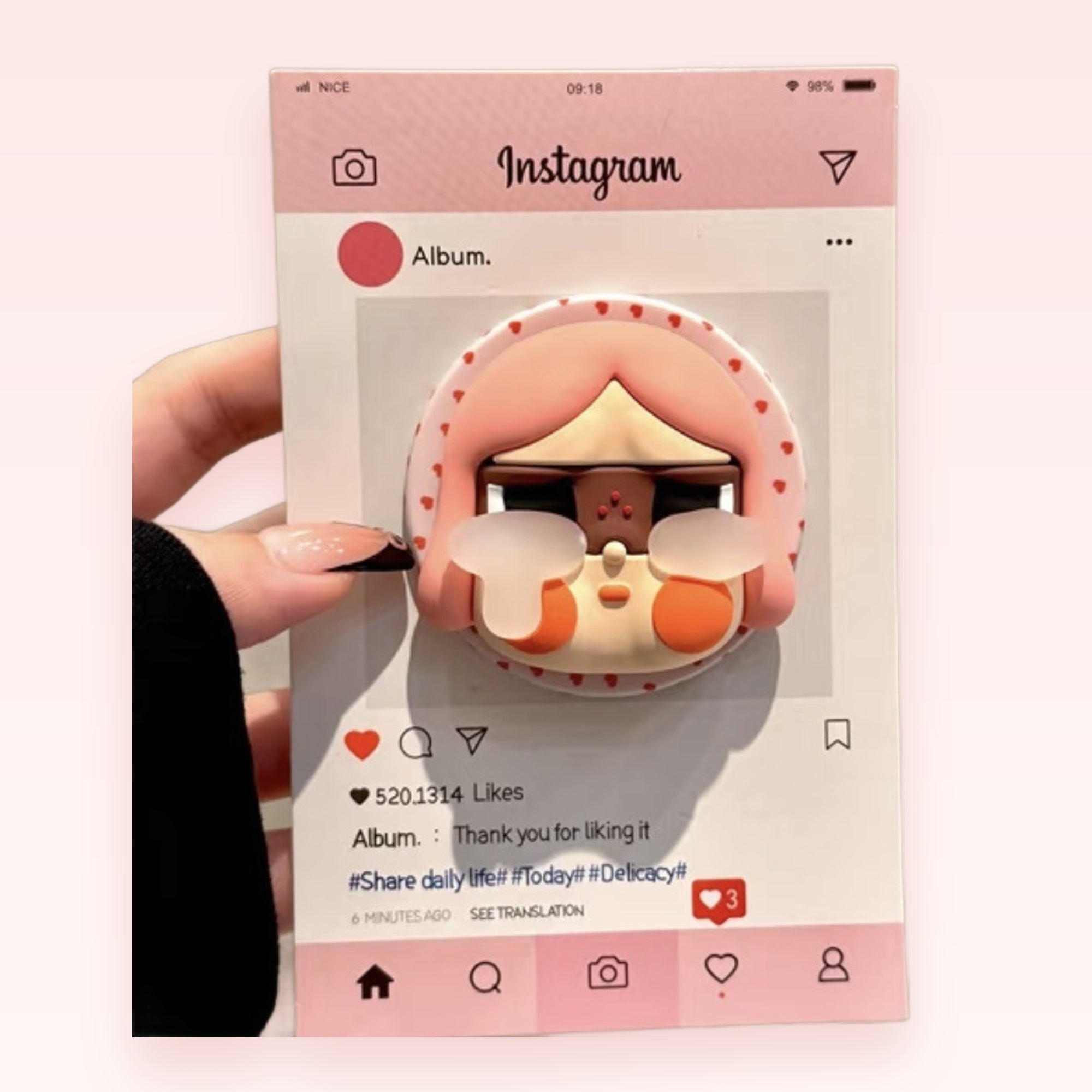 Pink Hair Girl Instagram Phone Grip | Kawaii Pop Socket Stand for Phones