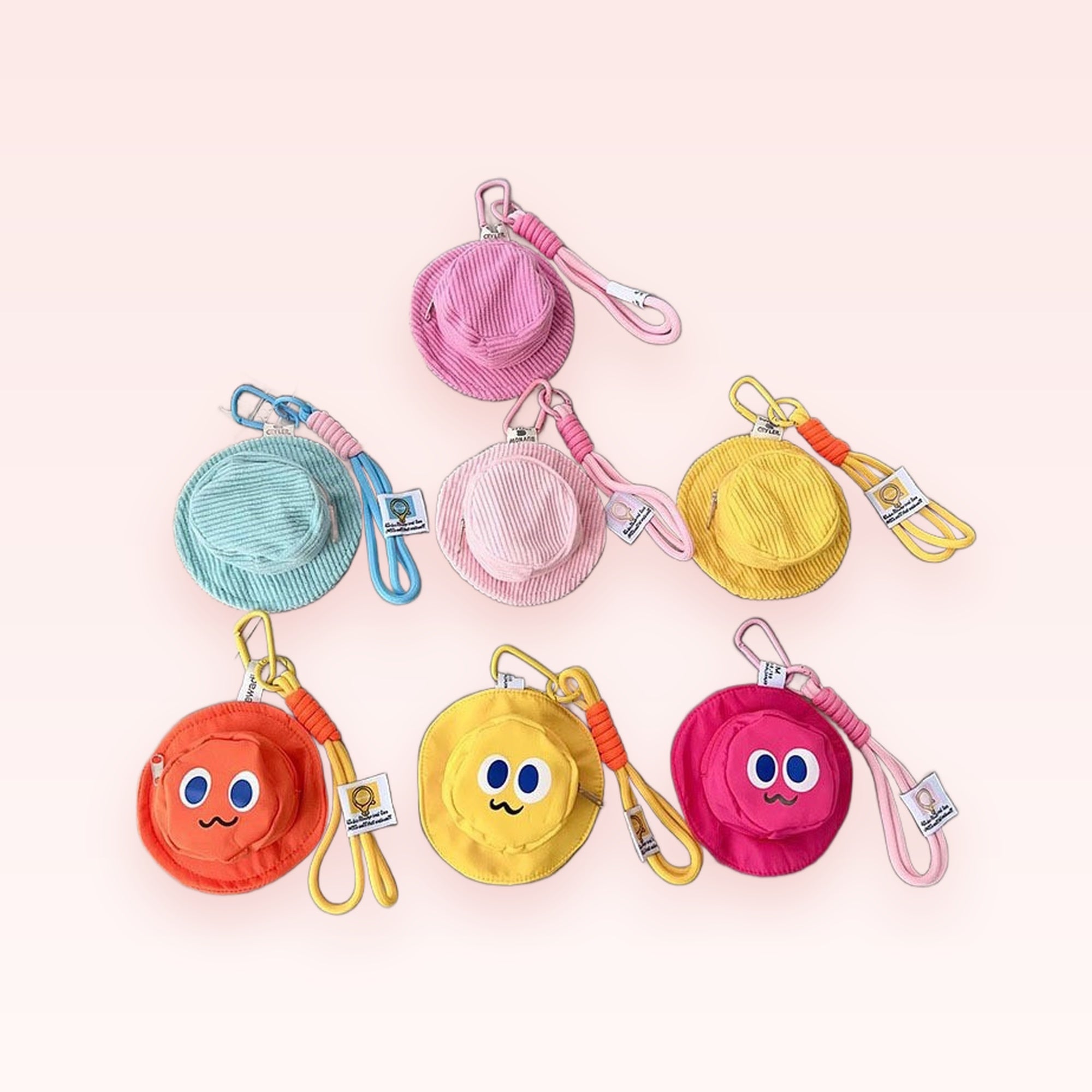 Kawaii Corduroy Bucket Hat Phone Charm | Cute Mini Coin Purse Keychain