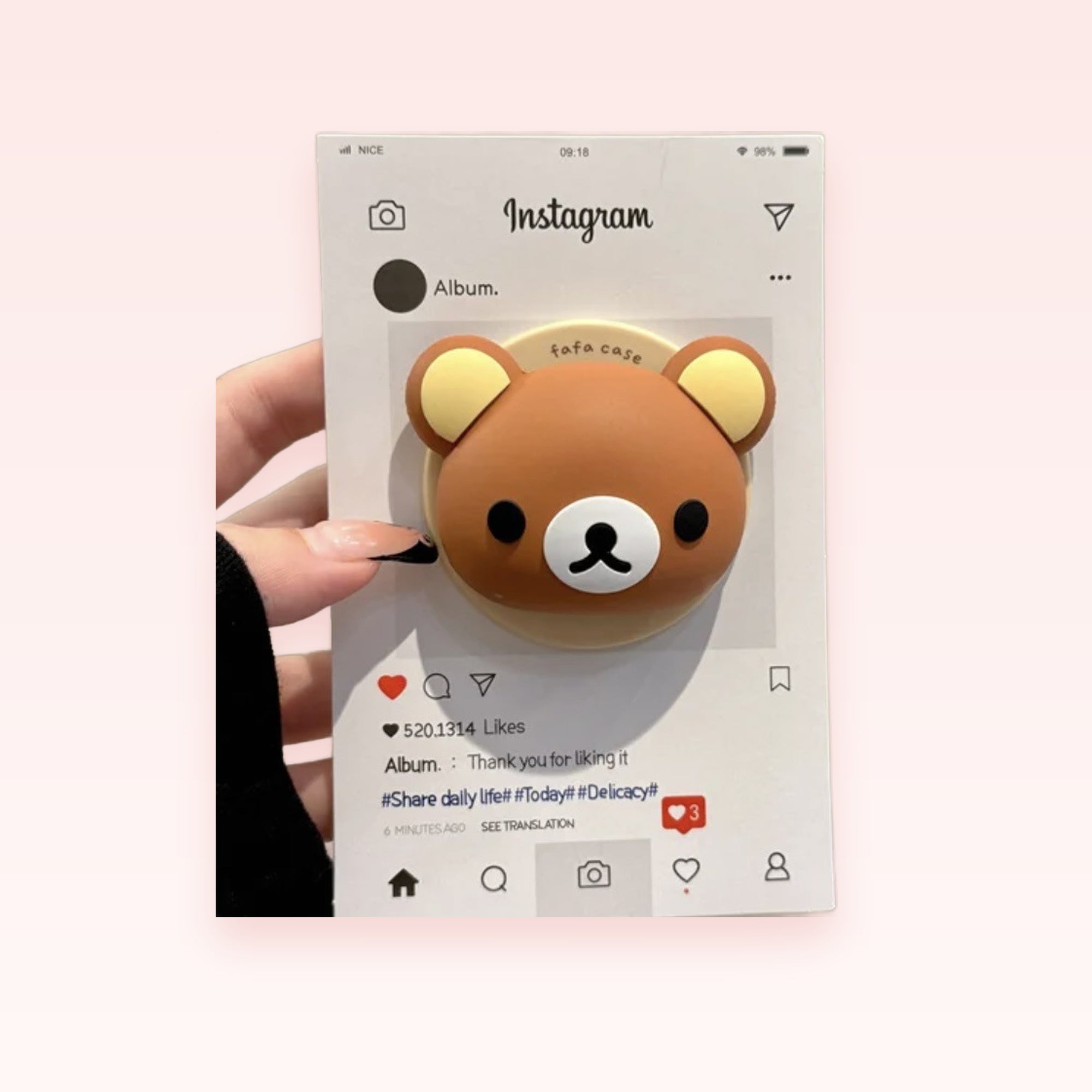 Cute Brown Bear Phone Grip | Kawaii Rilakkuma-Style Pop Socket Stand